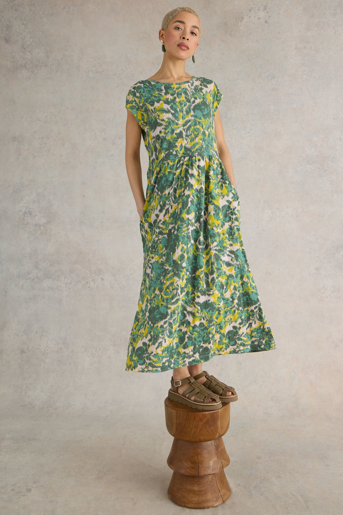 ADDISON COTTON JERSEY DRESS TEAL PR 1