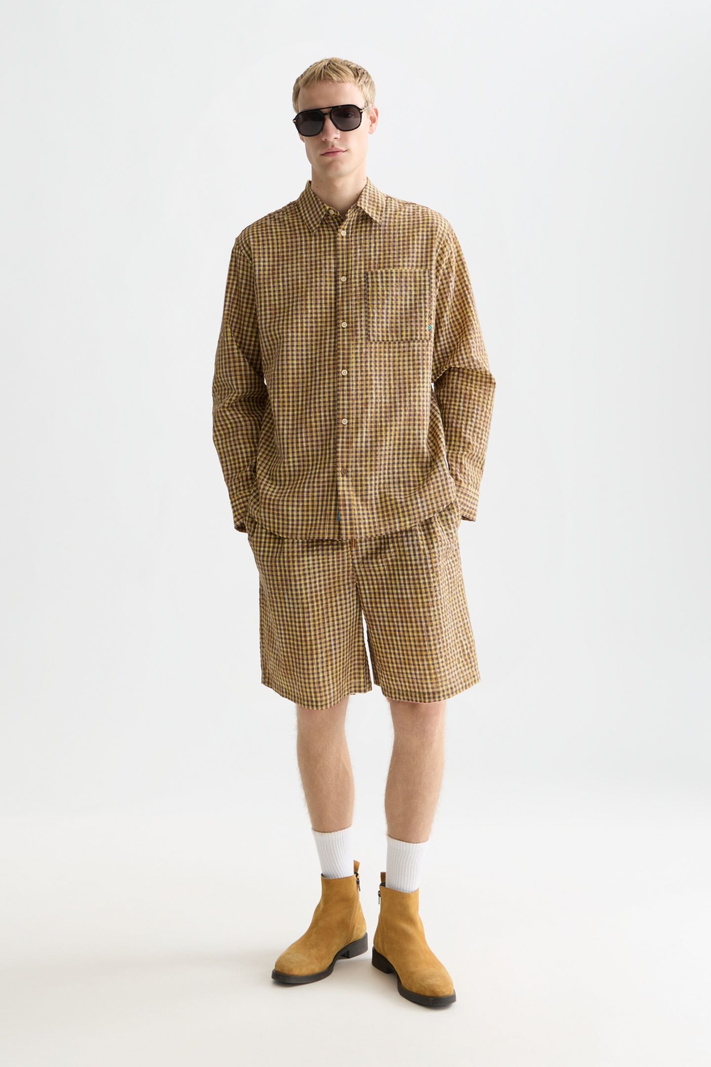 SEERSUCKER MICRO CHECK RELAXEDFIT SHIRT MEDIUM BROWN 3