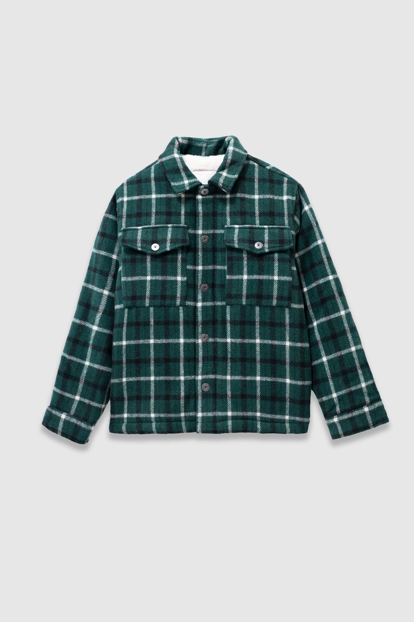 BOYS’ GREEN CHECK FUR-LINED OVERSHIRT JACKET 1