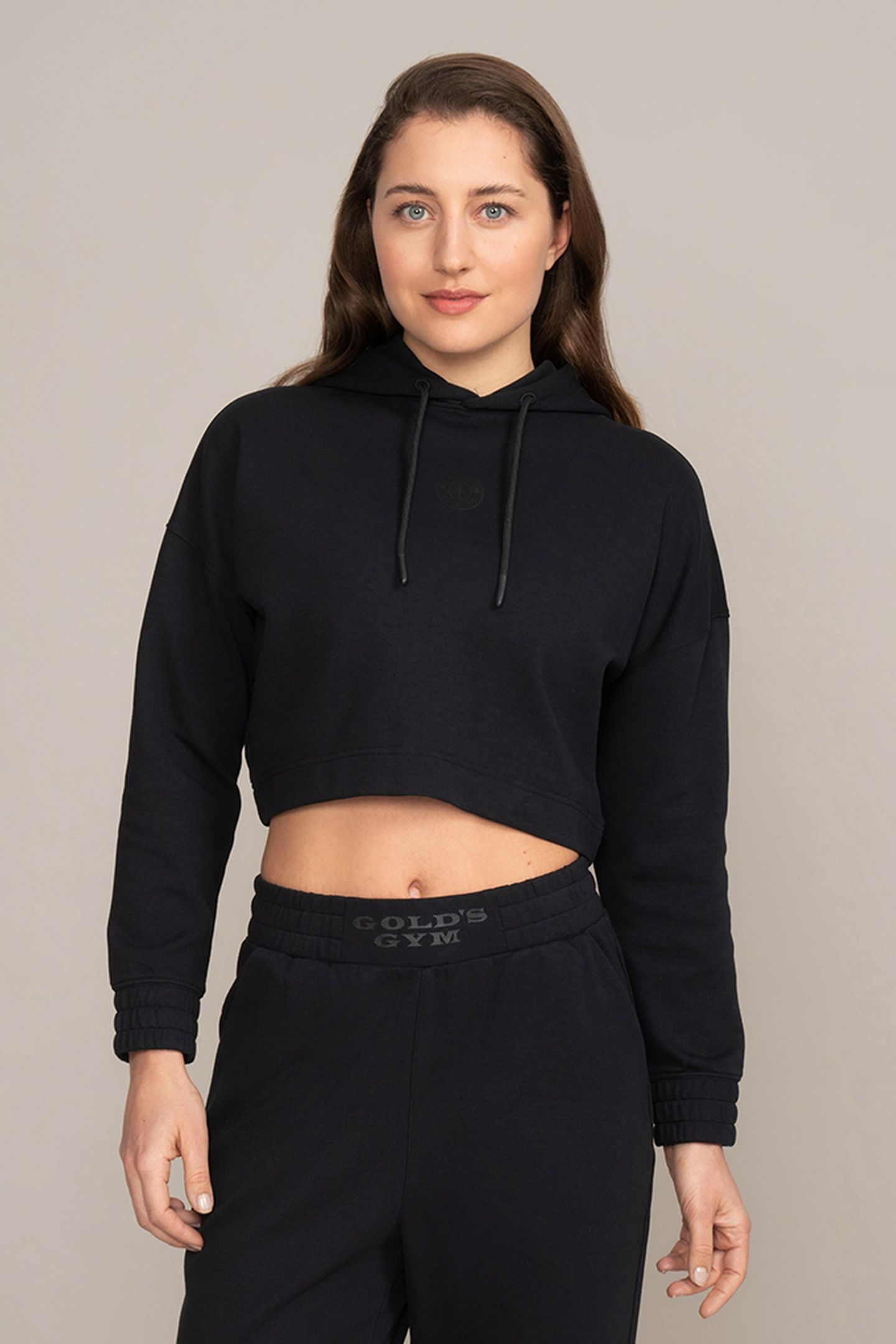 LADIES CROPPED HOODIE RUBBER PRINT BLACK 2