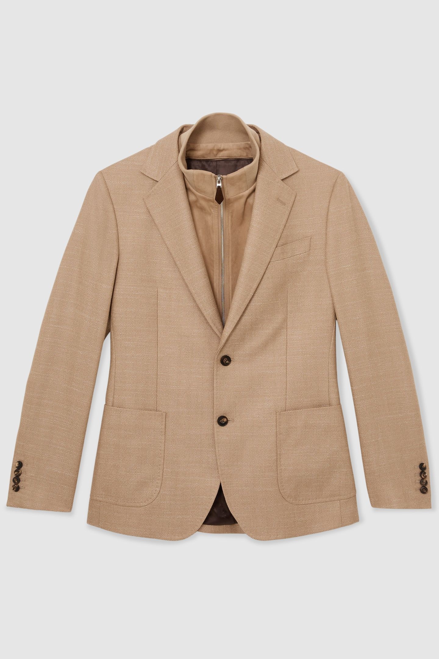SB HERRINGBONE SUEDE INSERT GILET BLAZER CAMEL 5