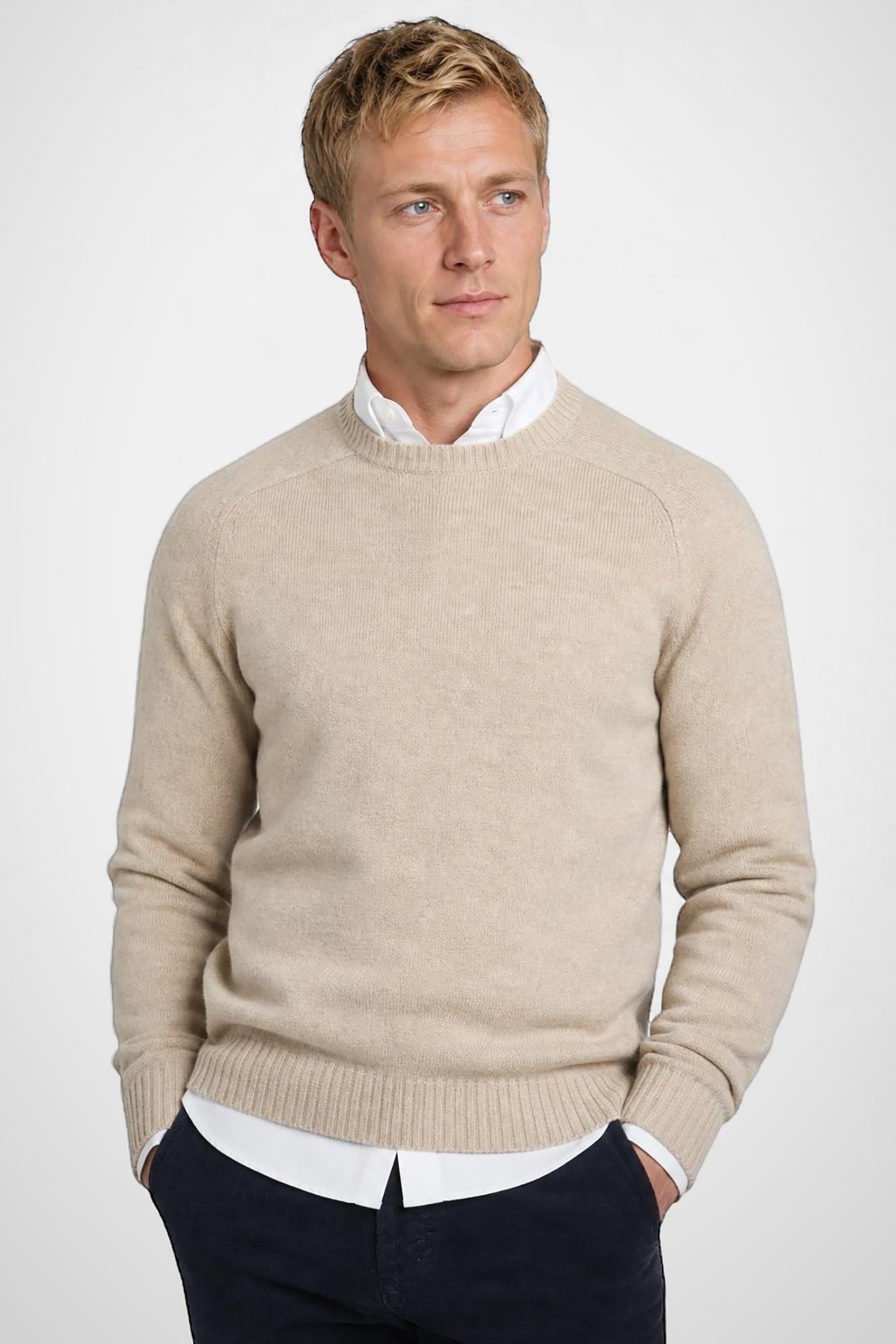 LAMBSWOOL CREW NECK SWEATER STONE 1