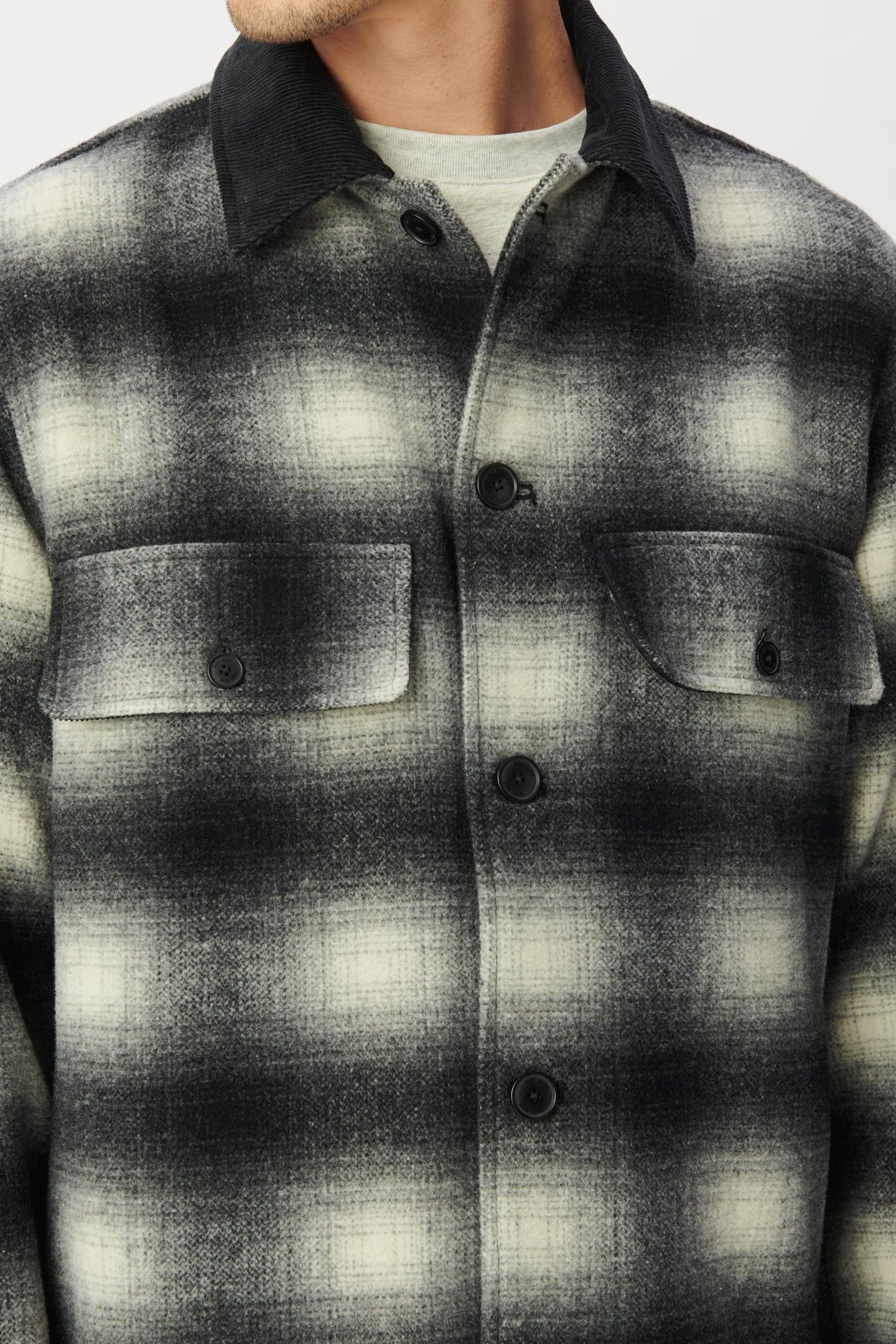ANTHRACITE CHECK OVERSHIRT WITH VELVET COLLAR 5