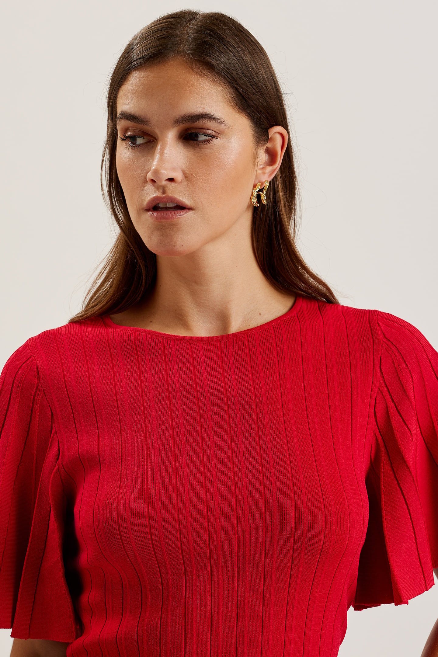 IIVANNA CREW NECK FLUTED SLEEVE KNIT RED 4