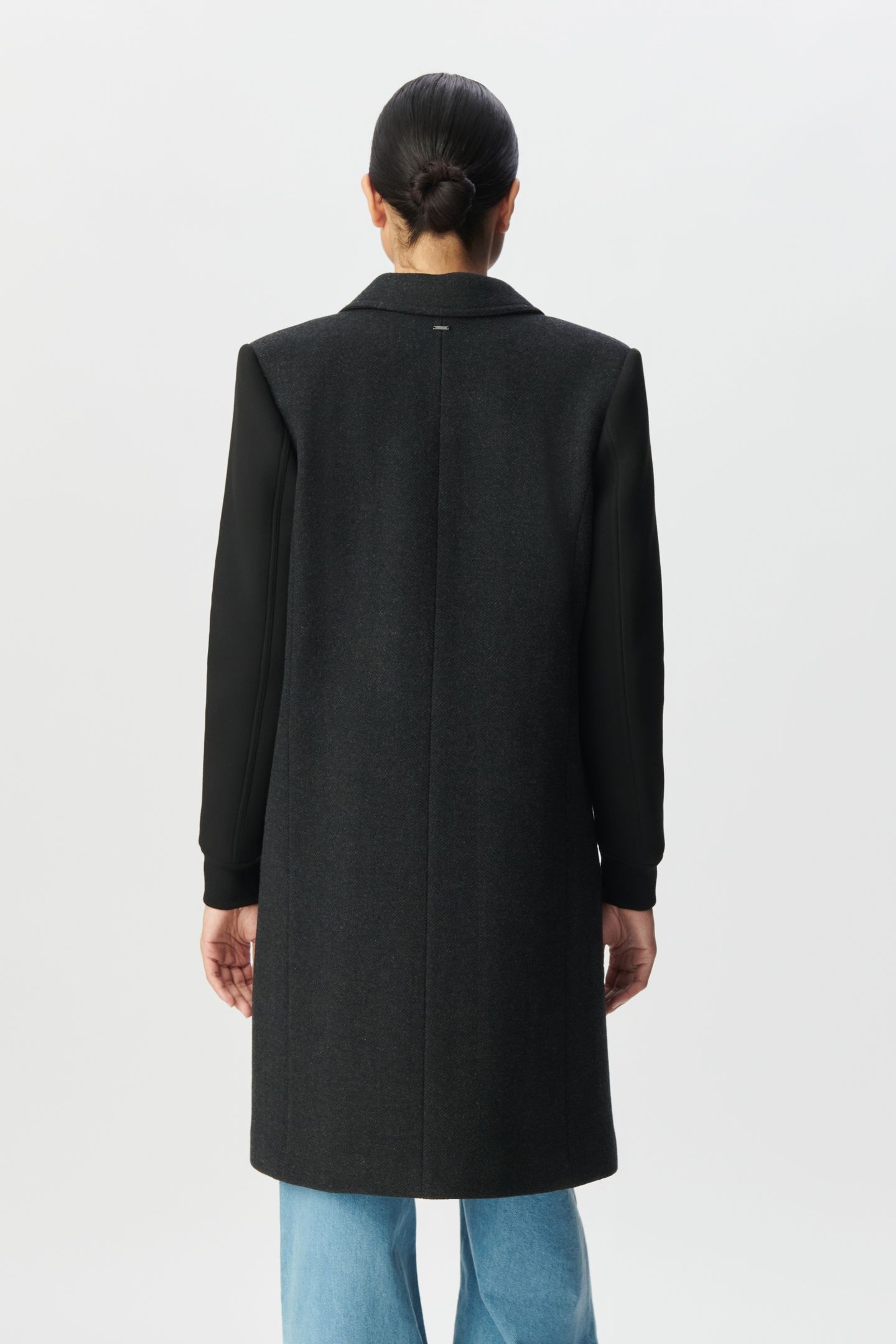 GREY MIXED FABRIC COAT WITH BLACK SLEEVES 2