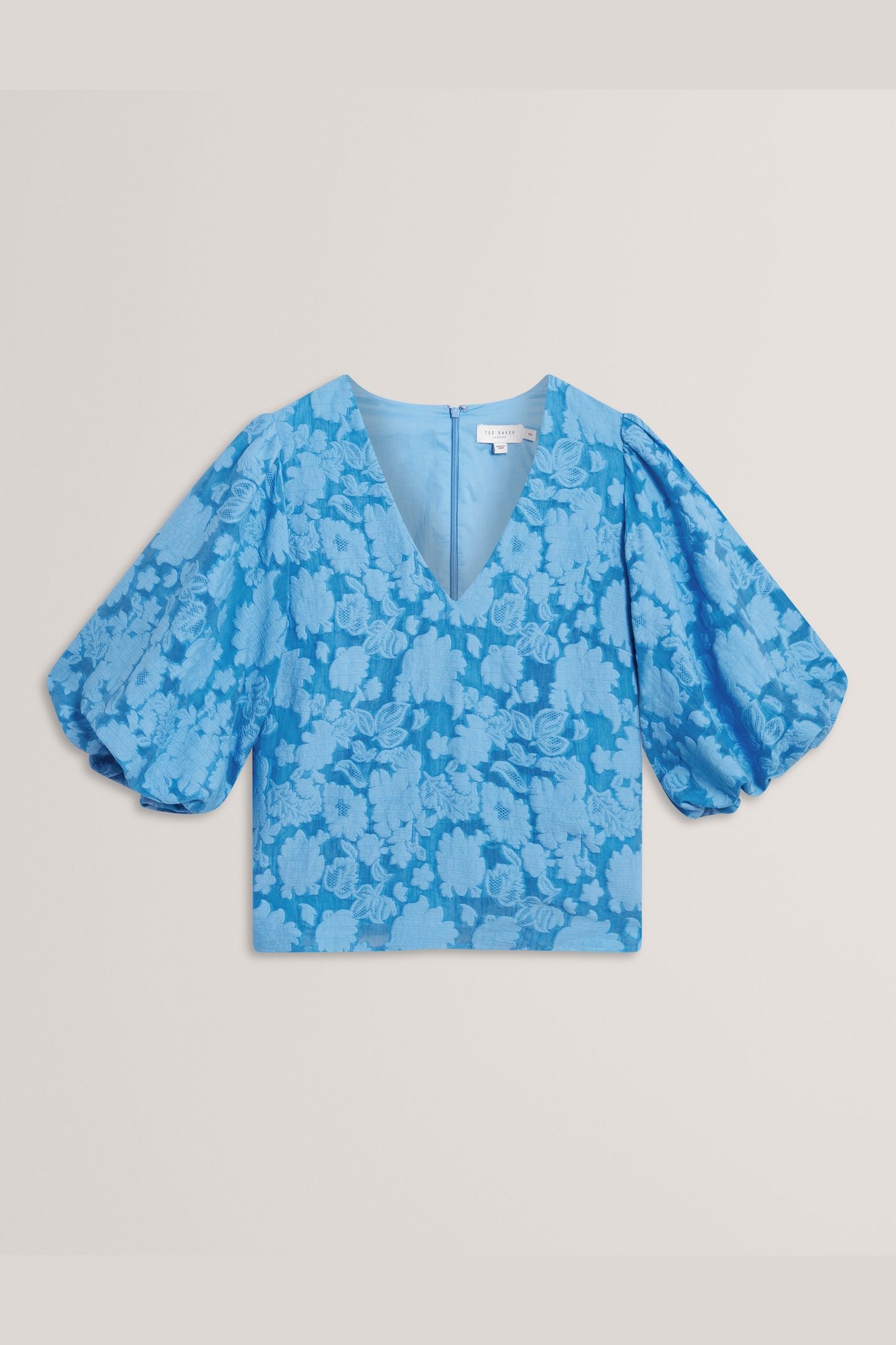 V NECK TOP WITH PUFF SLEEVES MID-BLUE 3