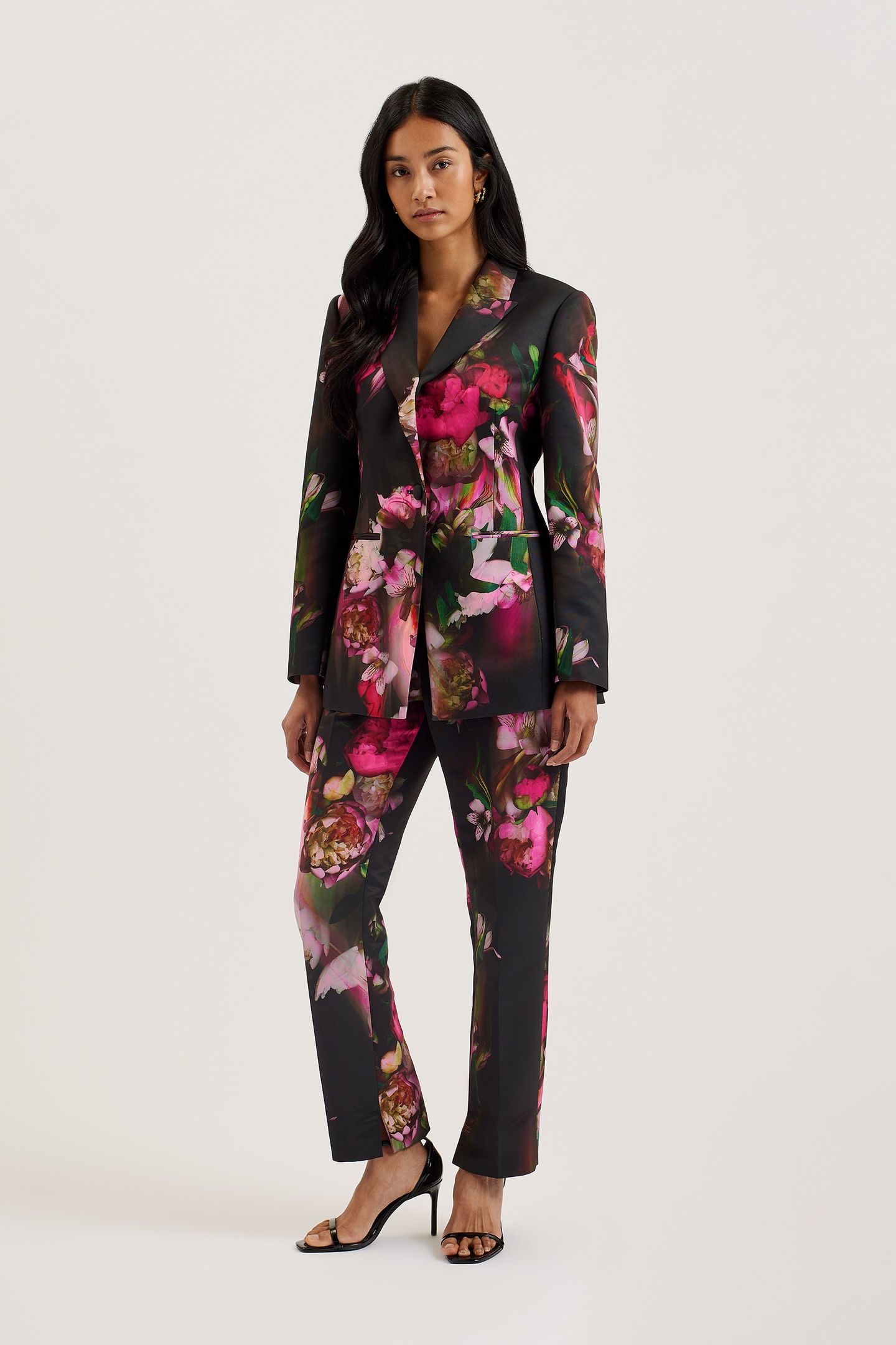OKUNIT PRINTED SLIM LEG TAILORED TROUSERS BLACK 1