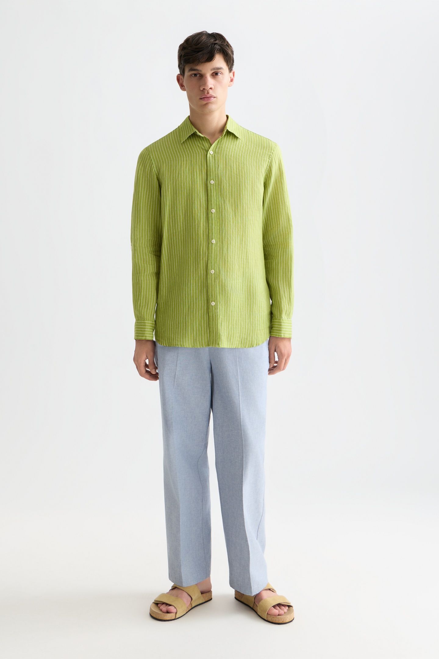 LINEN STRIPED REGULARFIT SHIRT DARK GREEN 3