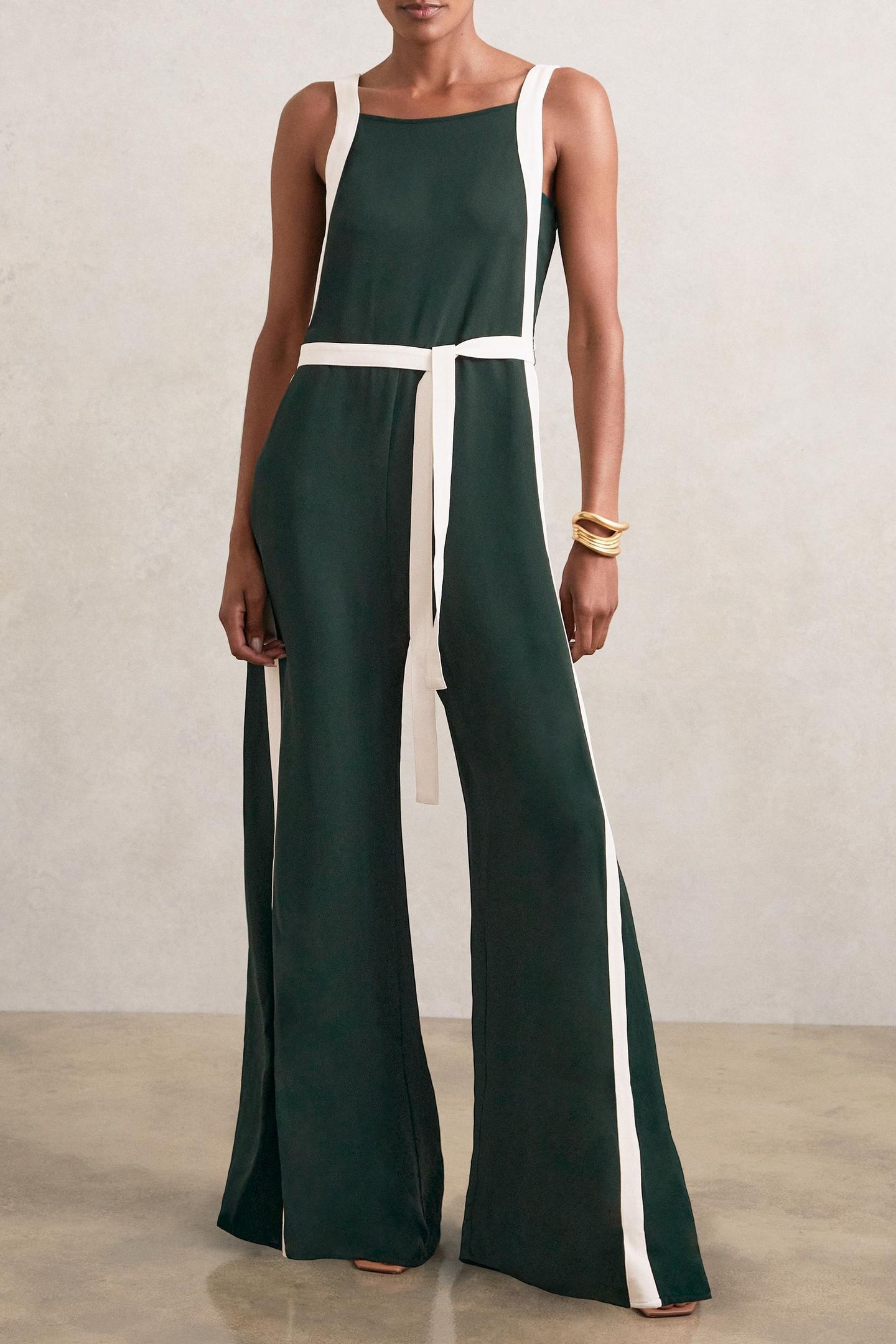 COL BLOCK JUMPSUIT DARK GREEN/CREAM 1