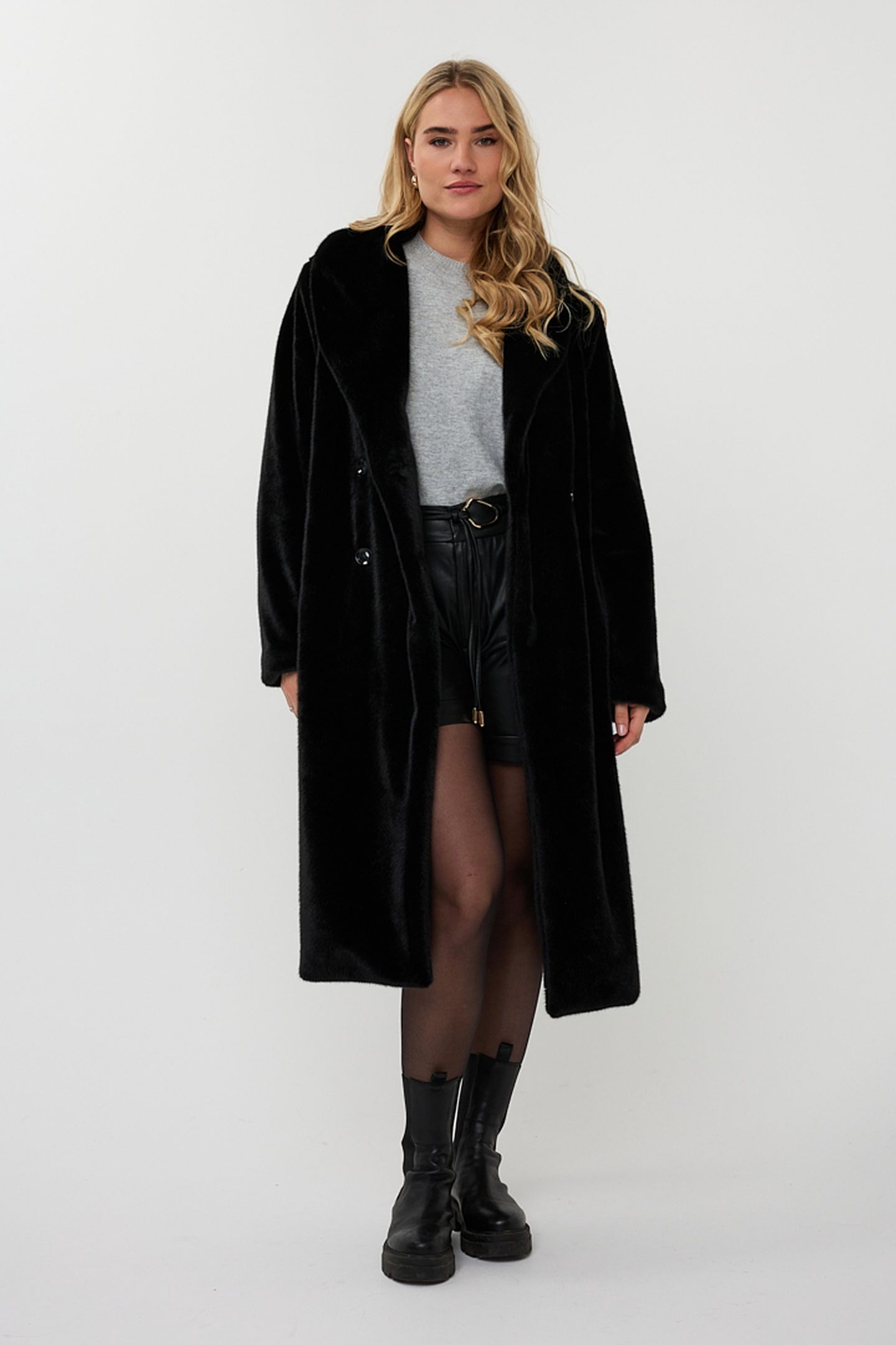 COAT SHAWL COLLAR FAKE FUR BLACK 1