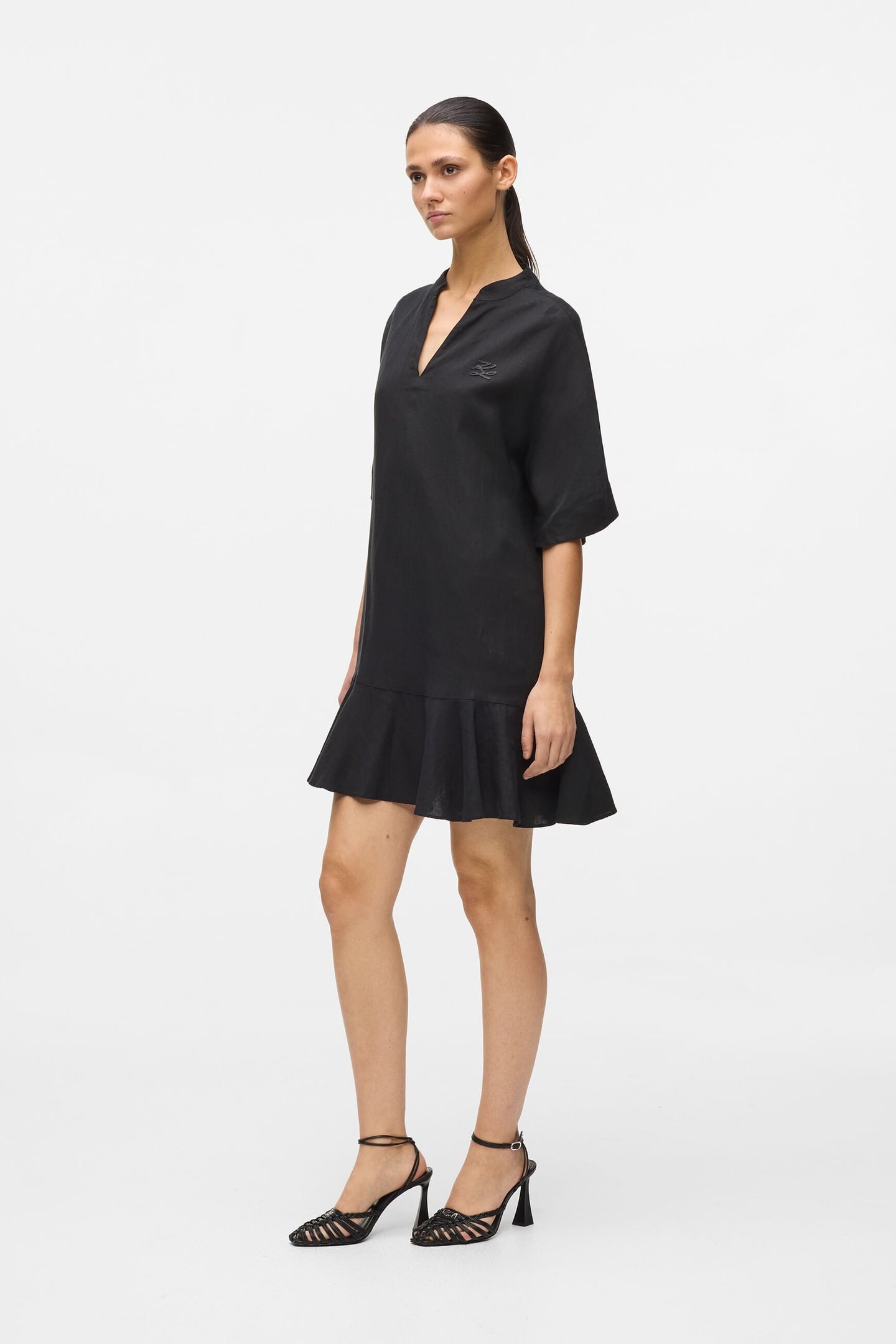 LINEN BLEND SHIFT DRESS BLACK 3