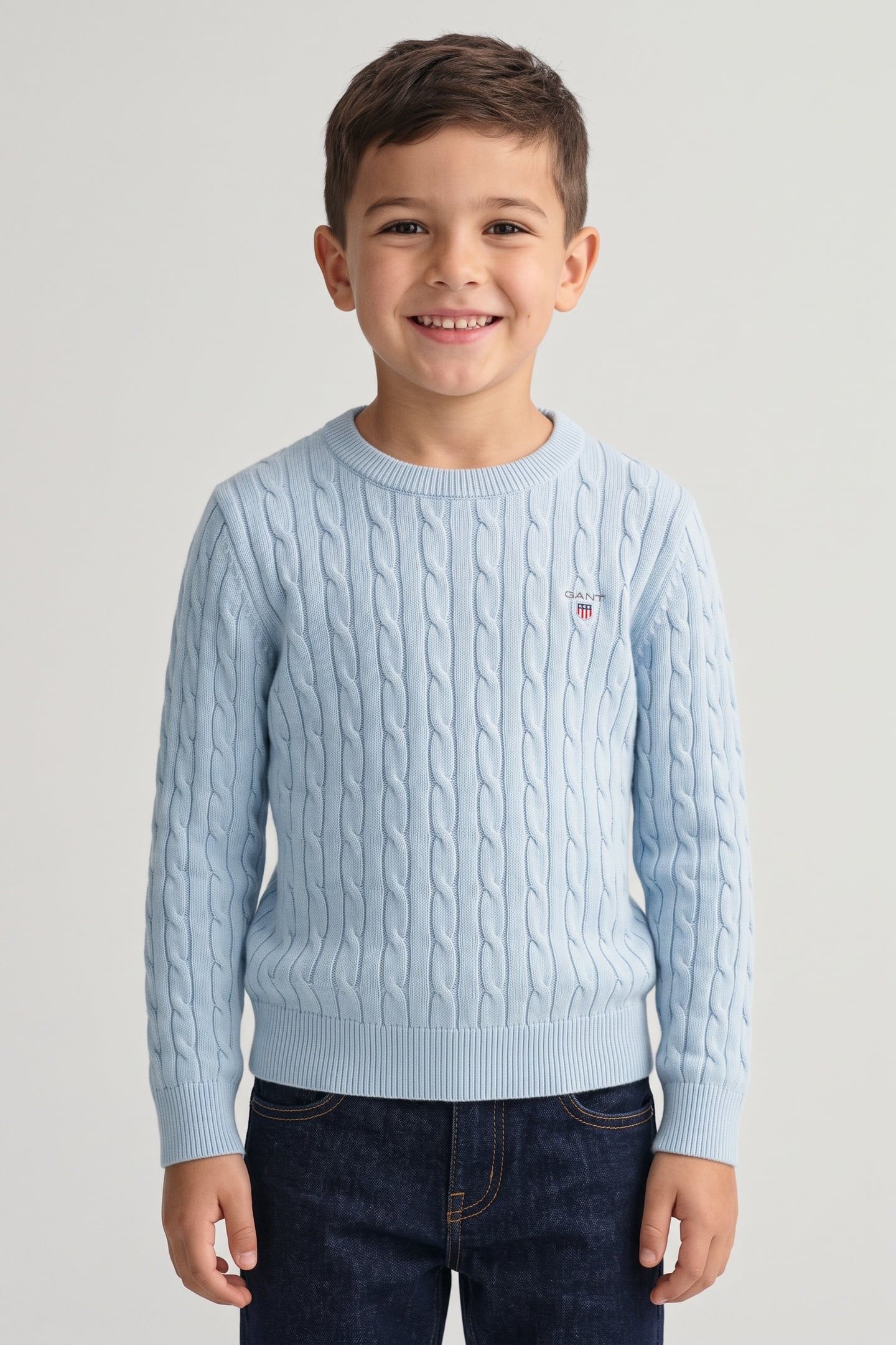 TEEN UNISEX SHIELD COTTON CABLE C-NECK CALMING BLUE 1