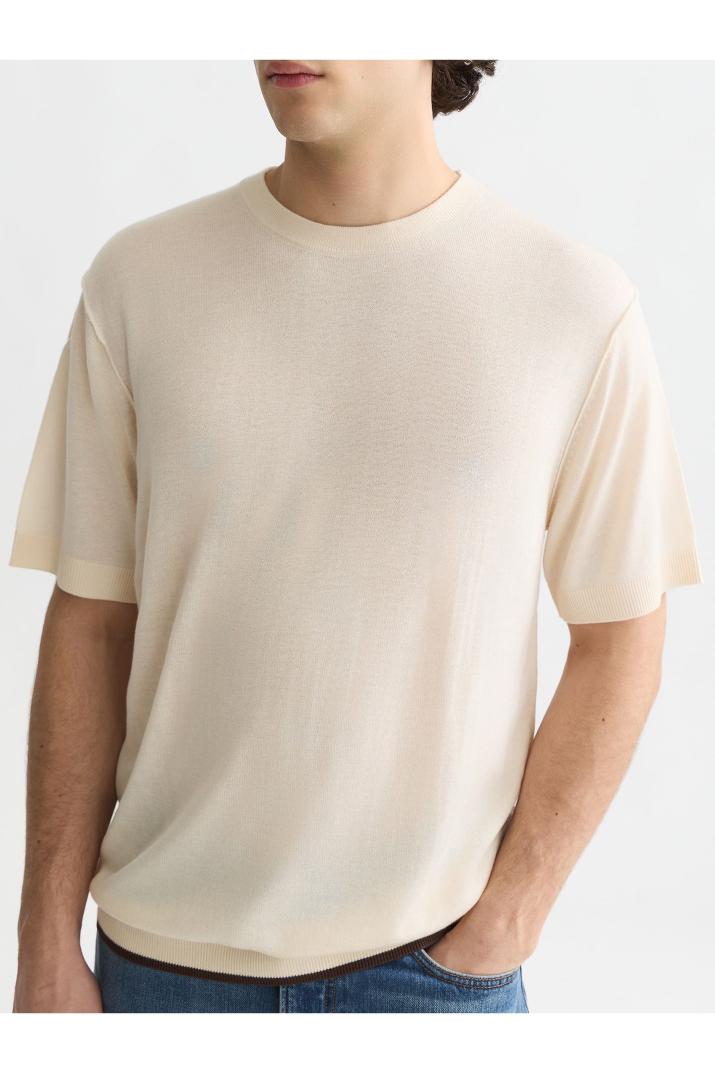 KNITTED RELAXED-FIT T-SHIRT LIGHT BEIGE 6
