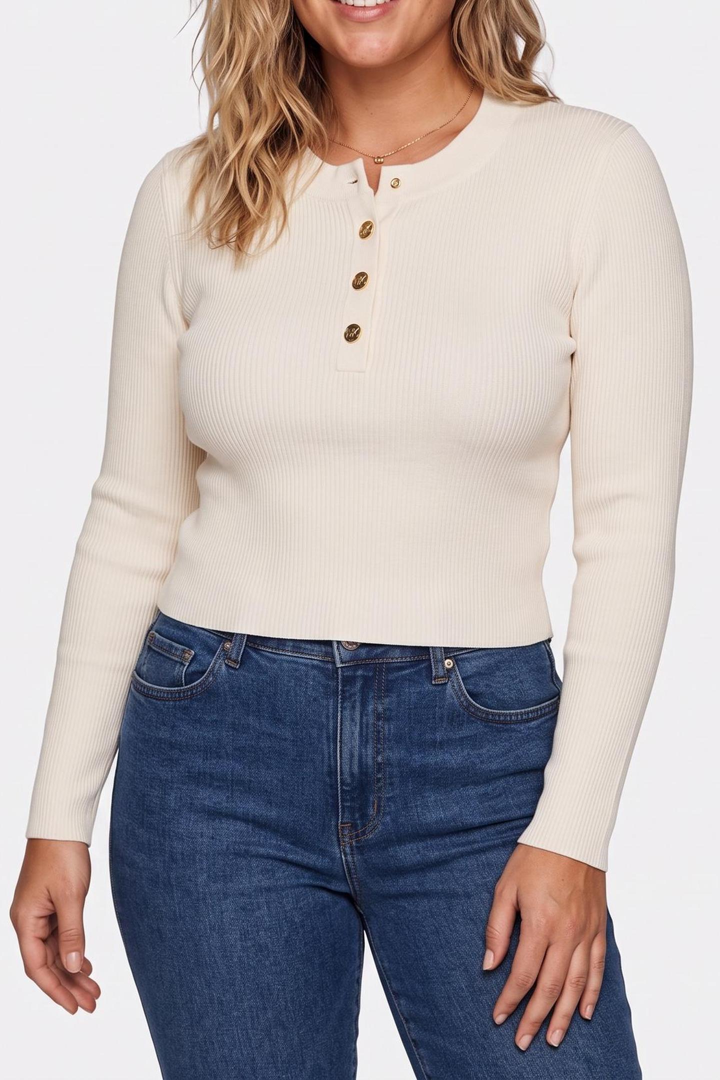 MERINO LS RIBED BUTN SWEATER BONE 1