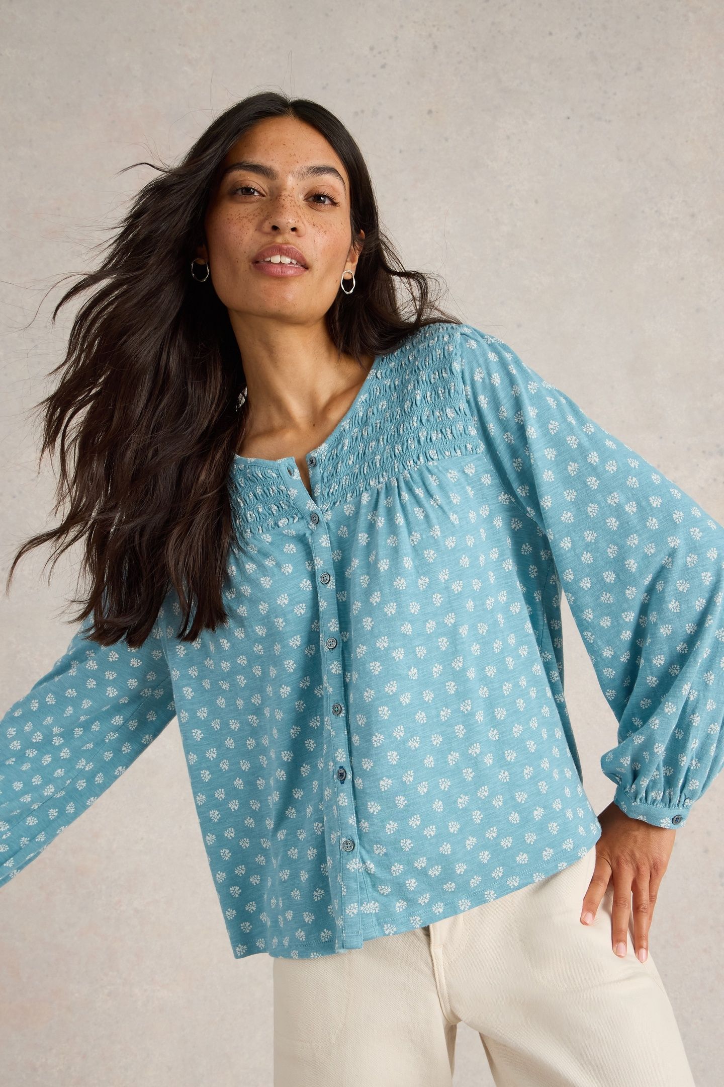 DANIELLA SHIRRED TOP BLUE PR 1