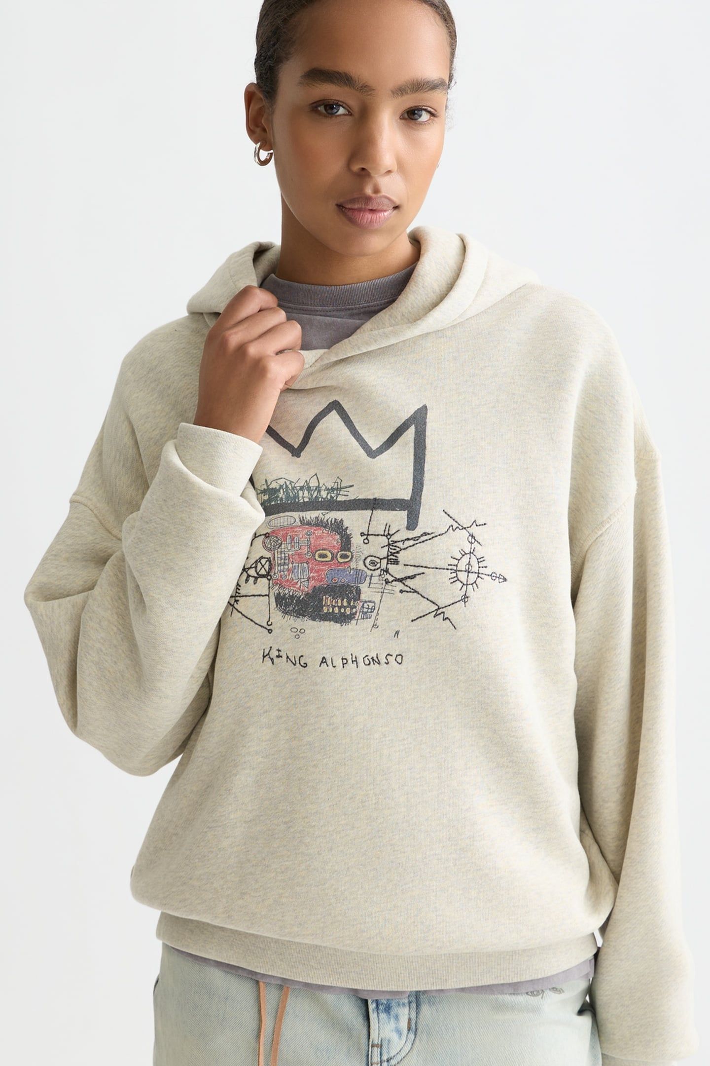 BASQUIAT WASHED ARTWORK HOODIE OATMEAL MELANGE 6