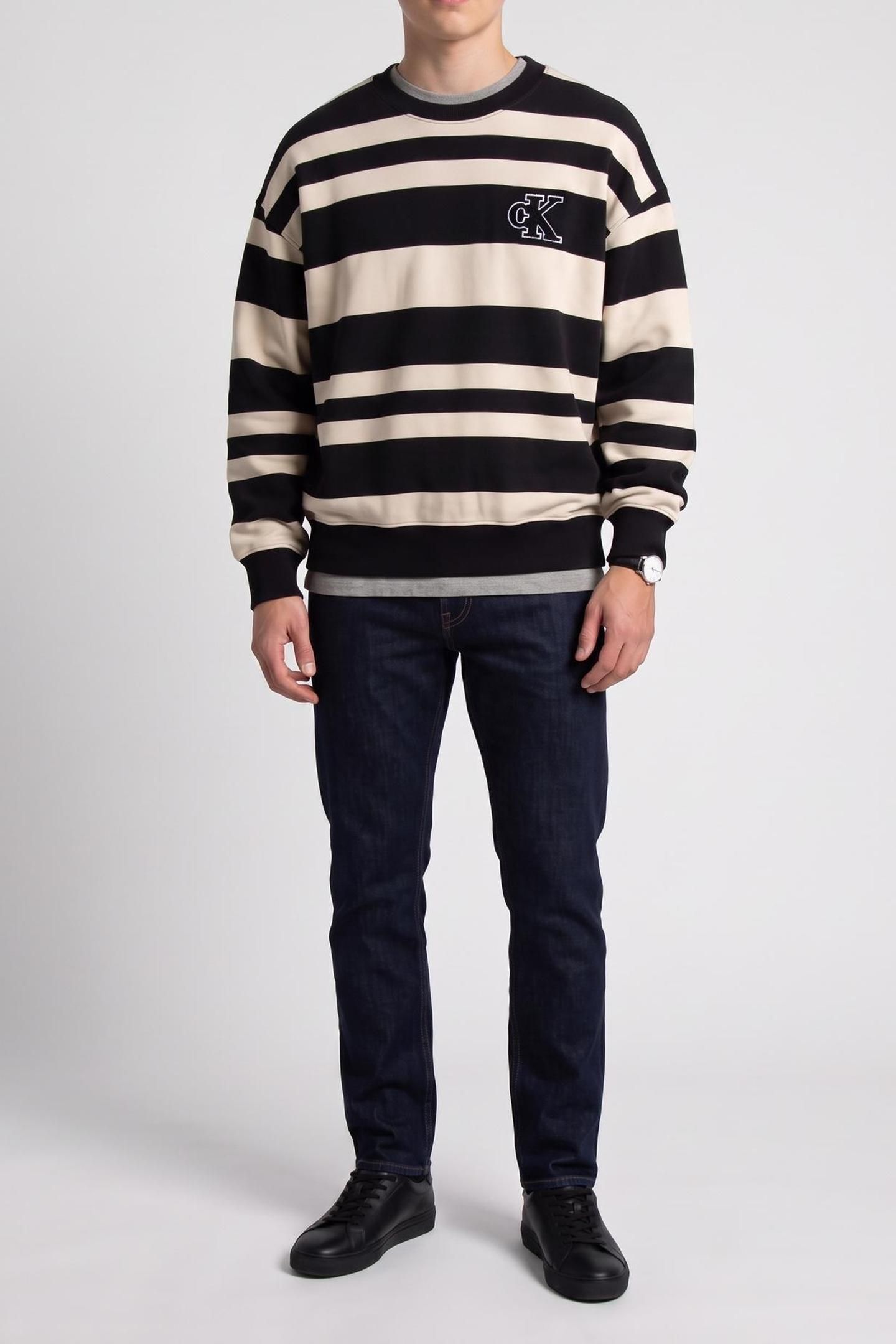 BOYS STRIPED MODERN SWEATSHIRT BLACK/WHITECAP GRAY 1