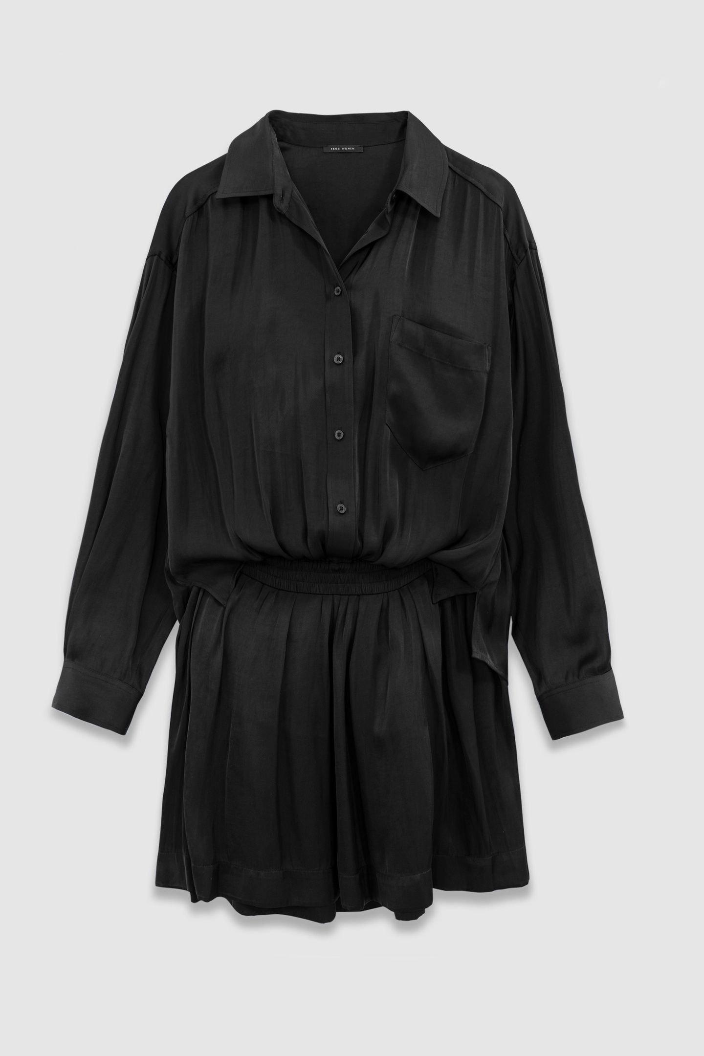 BLACK SATIN TROMPE-L'OEIL SHIRT DRESS 4
