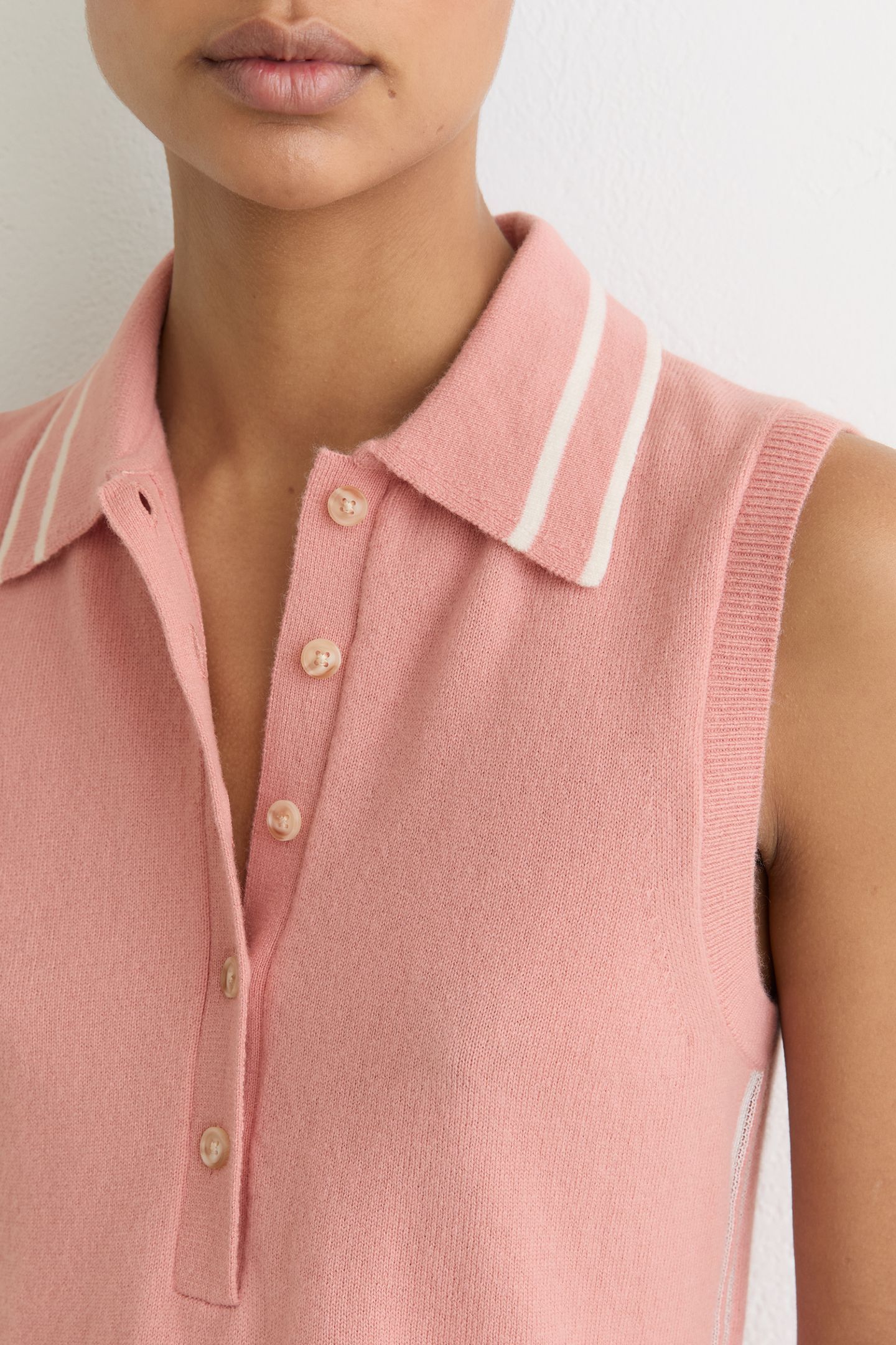 BUTTON POLO TOP PINK/IVORY 6