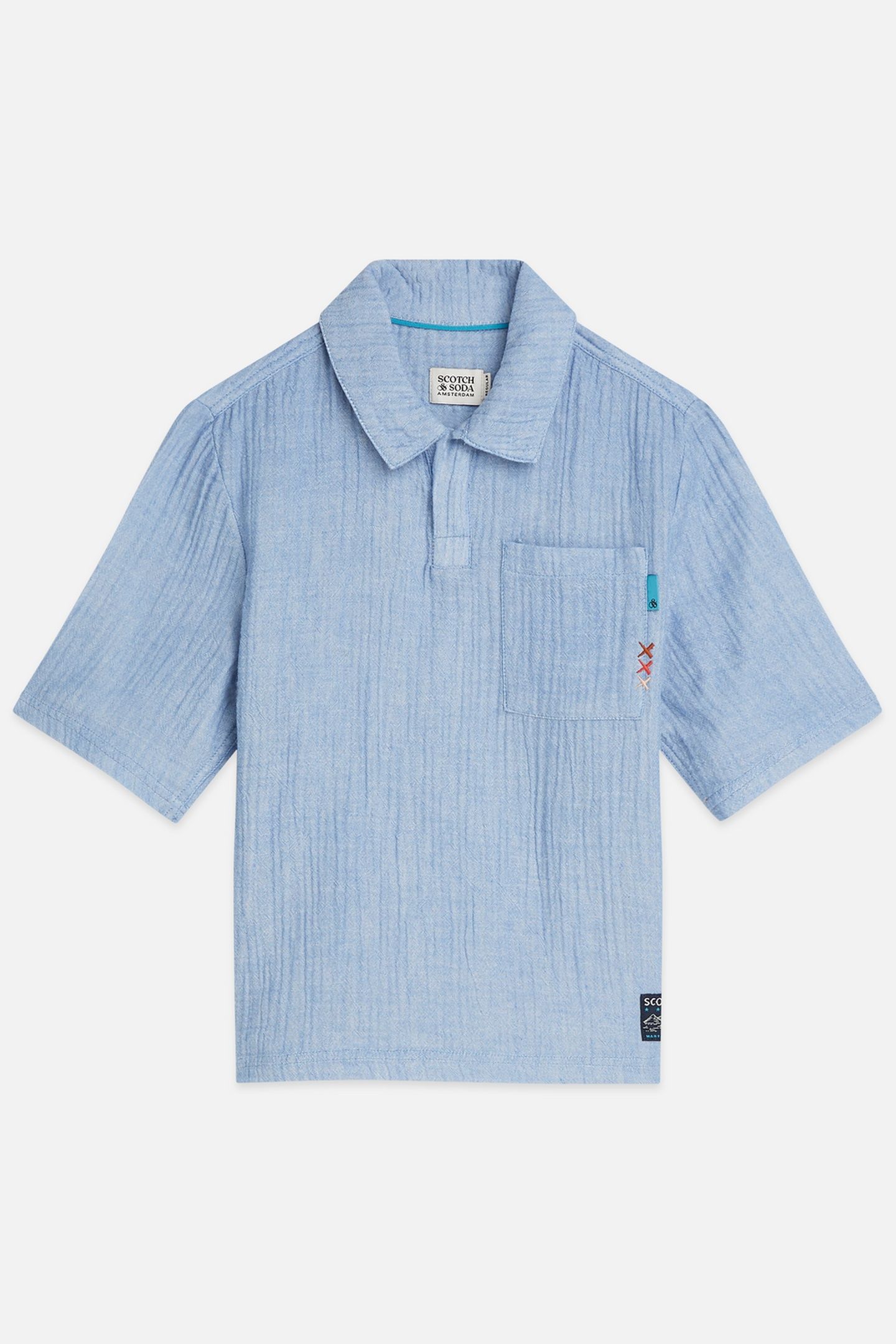 BOYS COTTON CHAMBRAY SHORTSLEEVE SHIRT NAVY 1