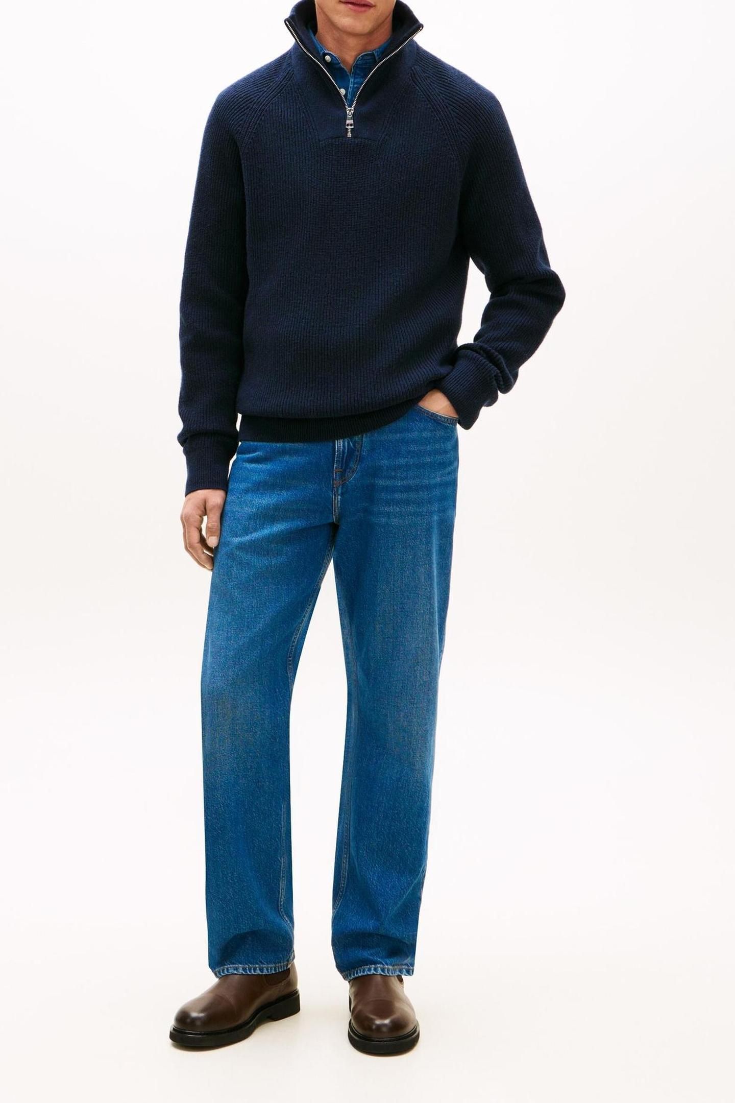 FISHERMAN RIB ZIP MOCK DARK NIGHT NAVY 3