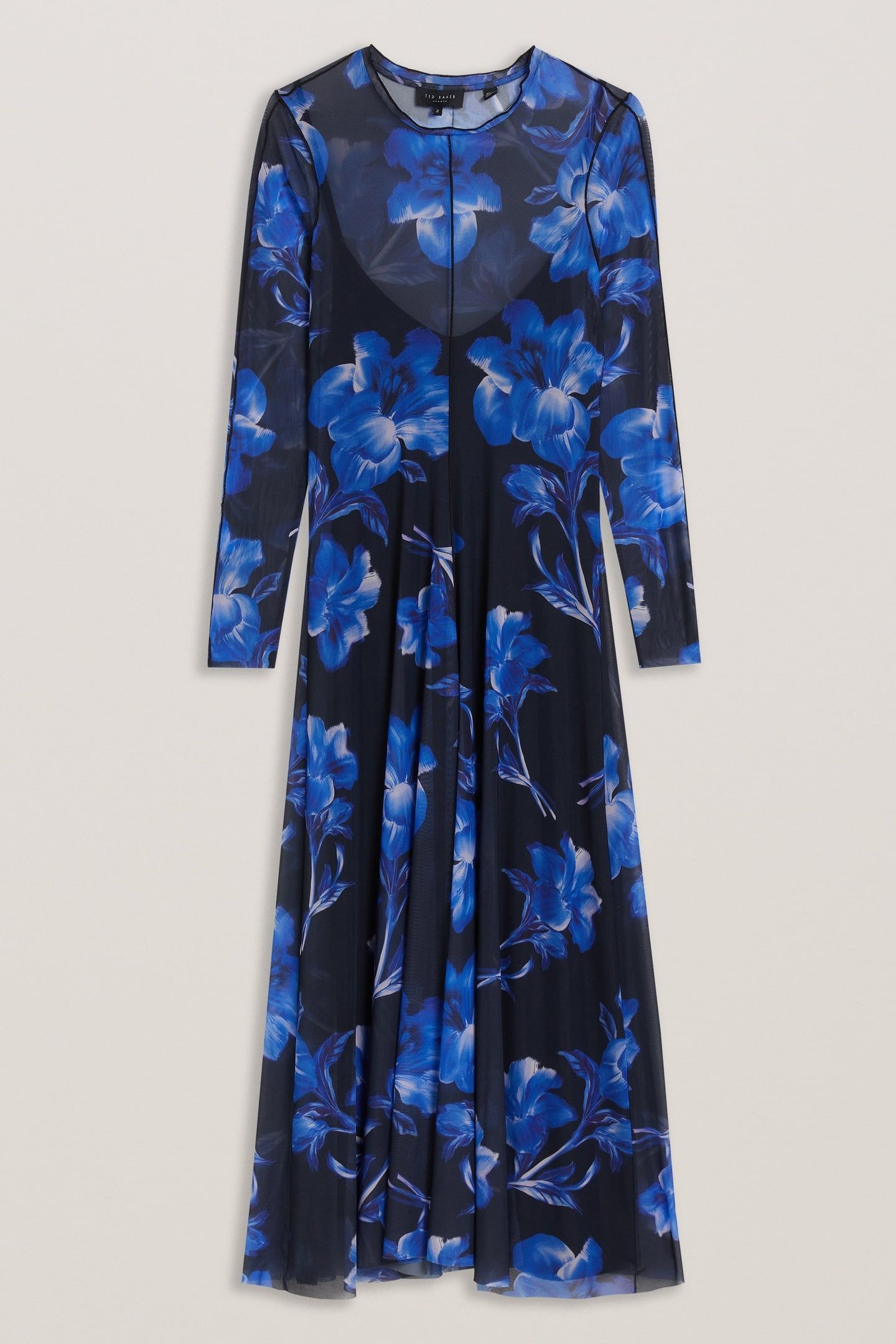 ROZEEN MESH LONG SLEEVE PRINTED MIDI BLUE 3