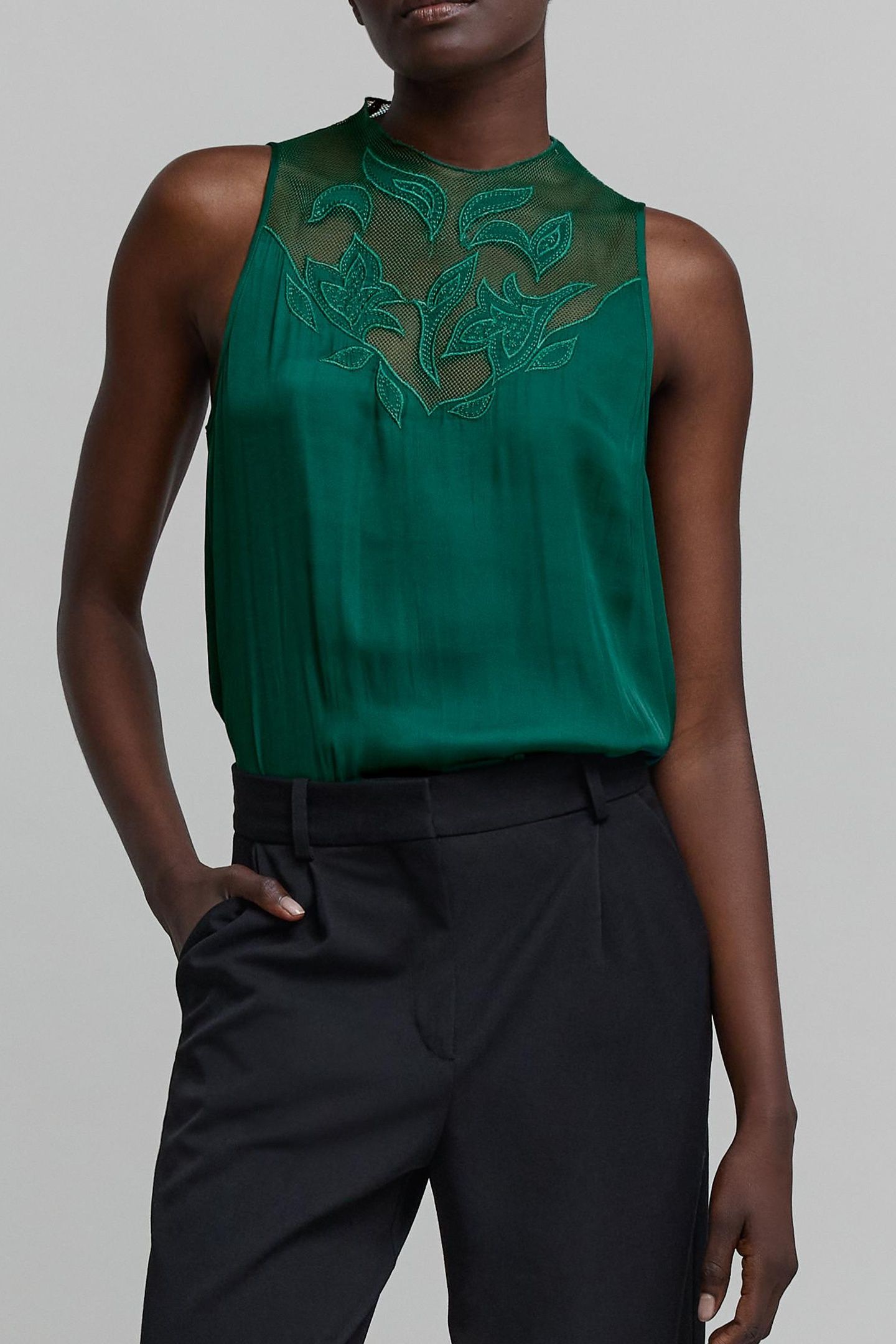 CRUMPLED EMERALD TOP WITH LACE DETAIL 1