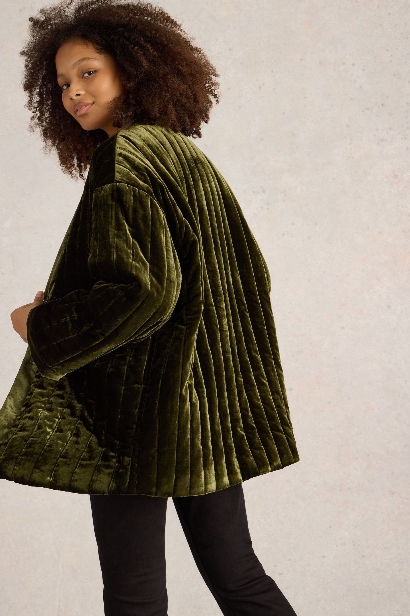 OPAL VELVET KIMONO JACKET KHAKI GRN 2