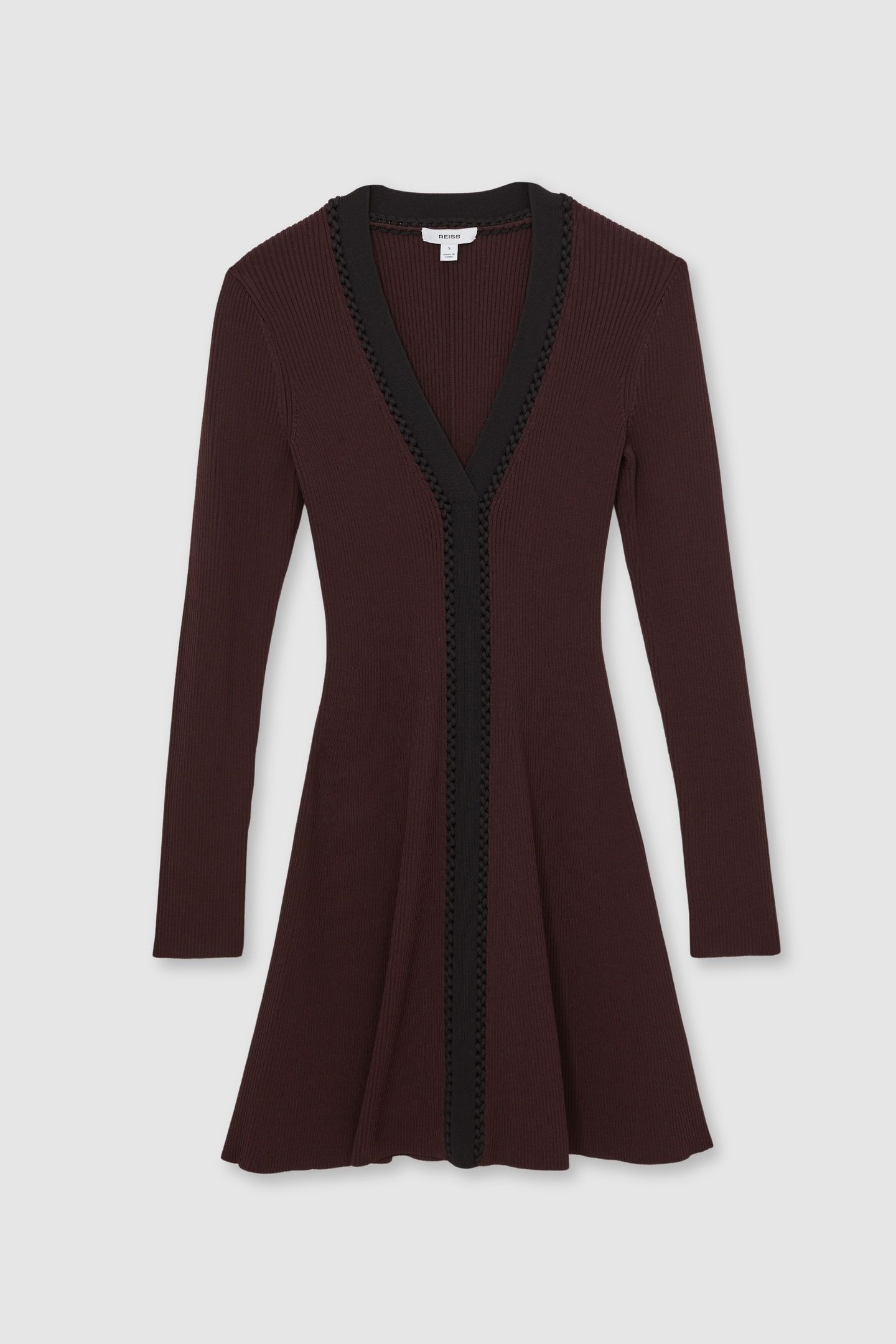 CRAFT DETAIL KNITTED MINI DRESS BURGUNDY/BLACK 4