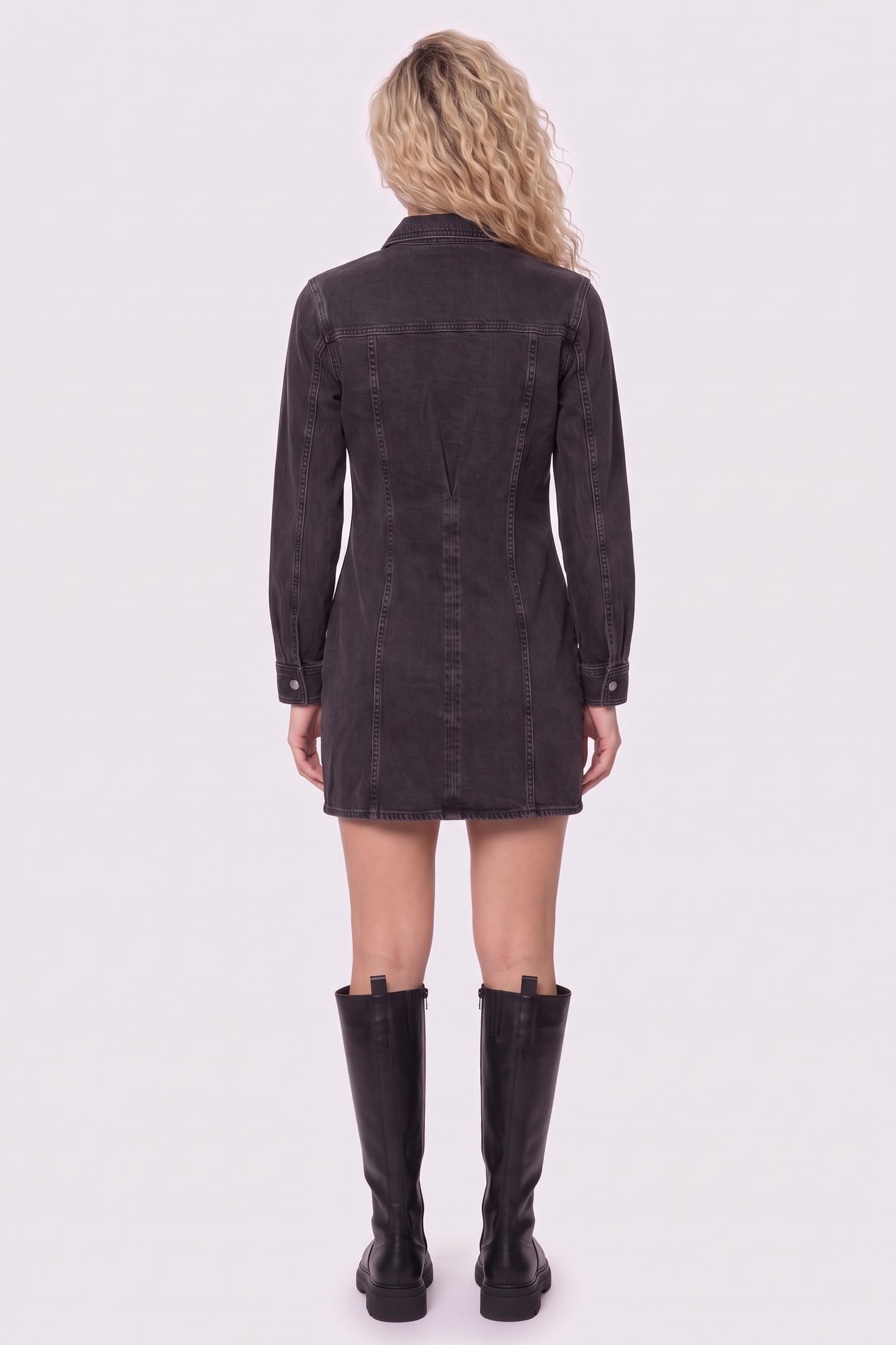 LS DENIM MINI DRESS ESSENTIAL BLACK 2