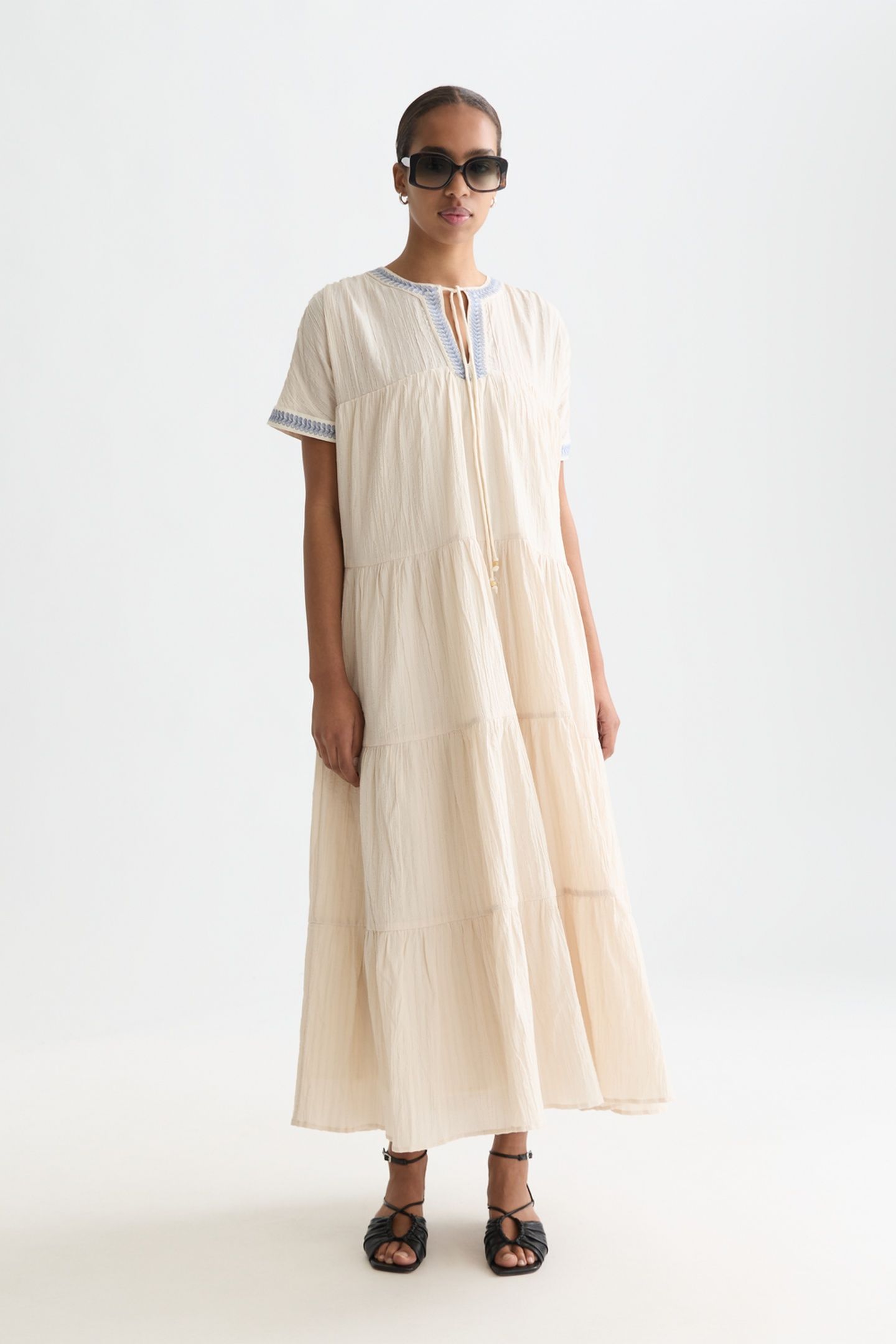 COTTON CREPE ANKLE LENGTH CAFTAN DRESS FOG 1