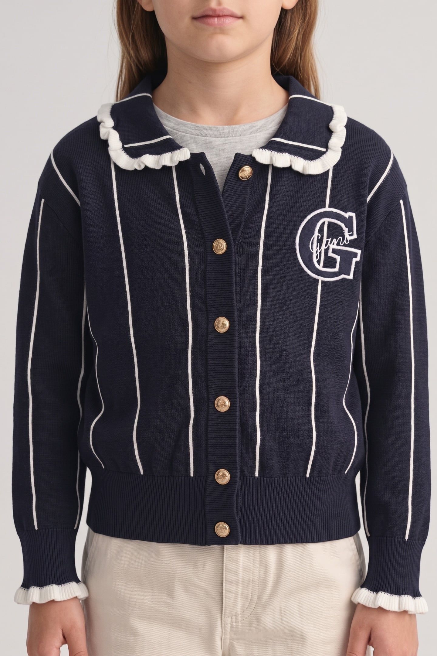 TEEN GIRLS STRIPED KNITTED CARDIGAN EVENING BLUE 1