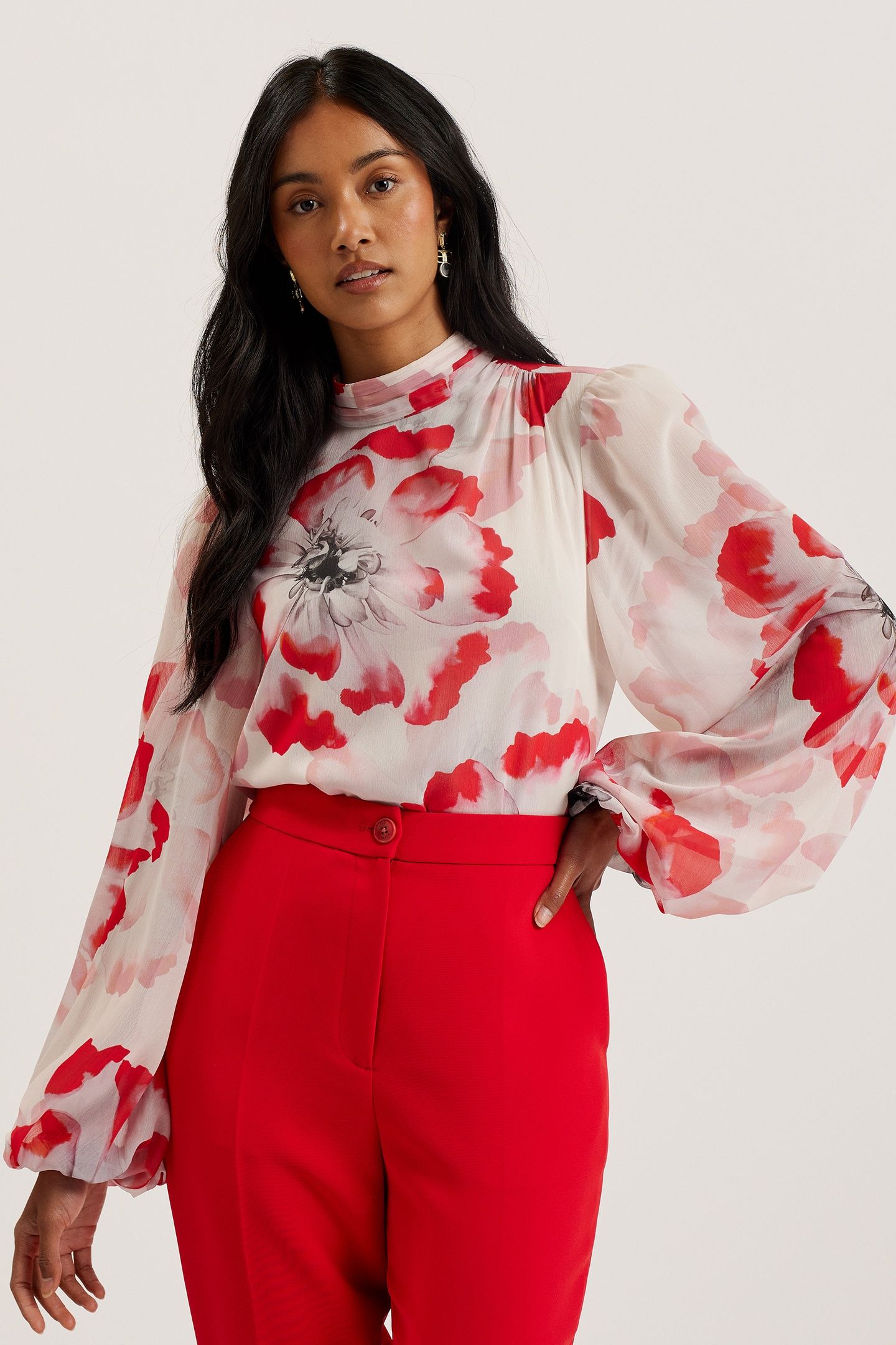 LADON TIE NECK LONG SLEEVE BLOUSE IVORY 1