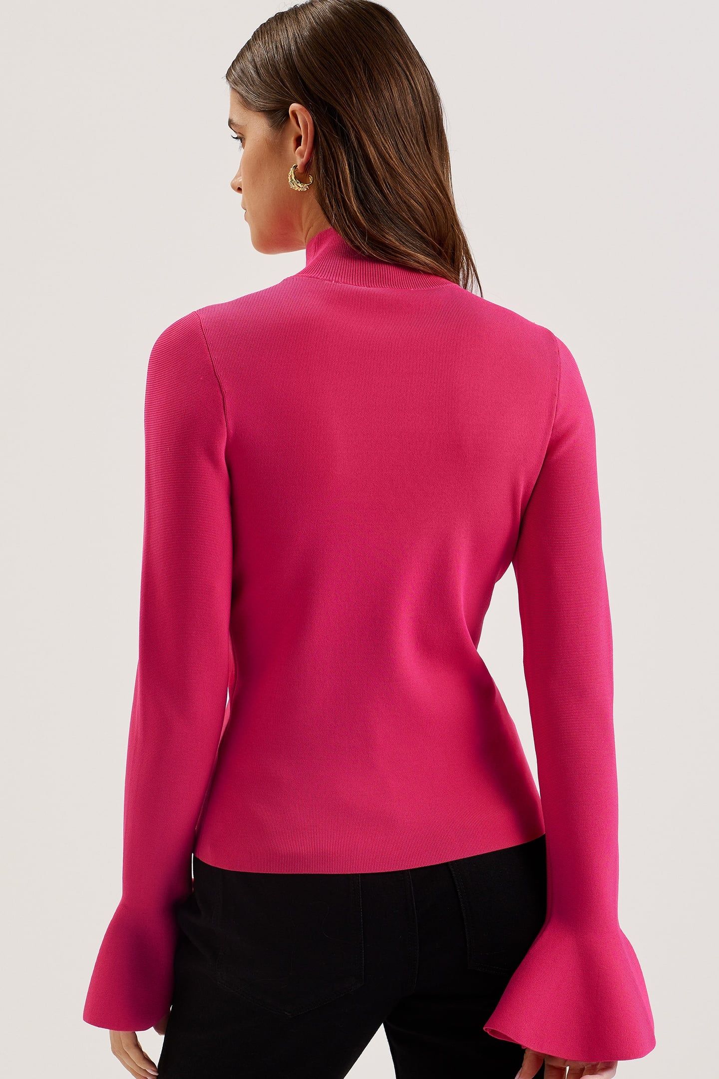 LAYNHA HIGH NECK KNITTED FRILL SLEEVE FUCHSIA 2