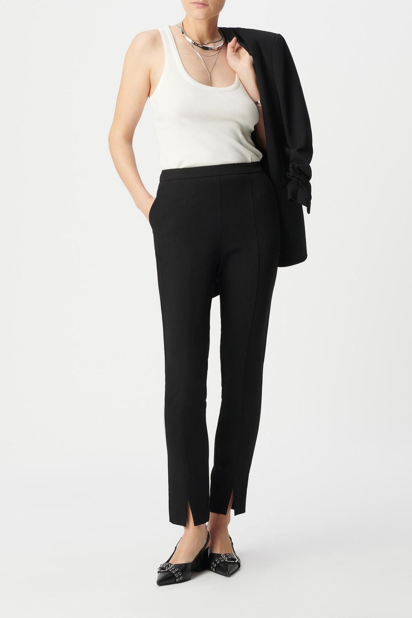 SLIM-FIT BLACK TWILL TROUSERS WITH FRONT SLIT 1