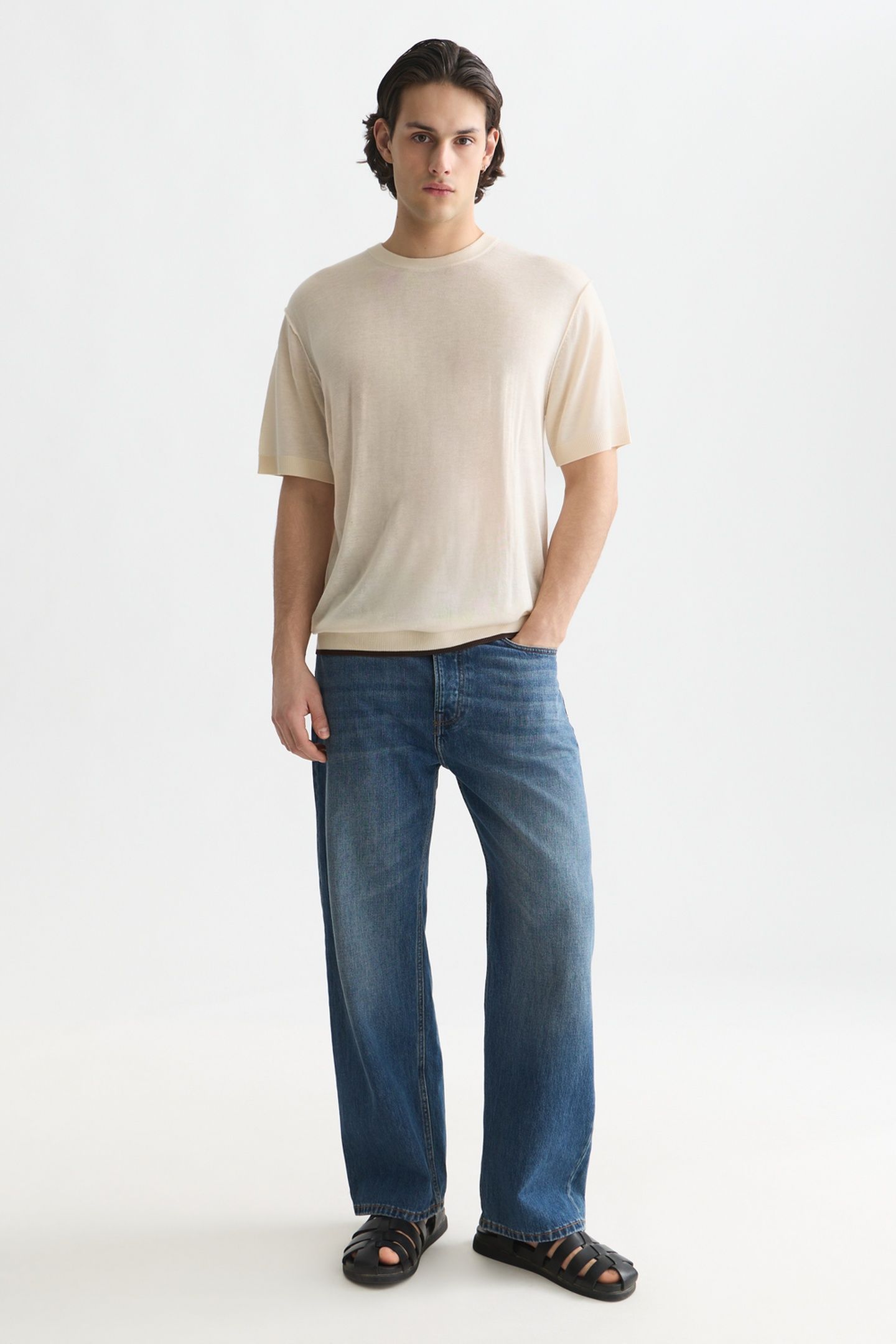 KNITTED RELAXED-FIT T-SHIRT LIGHT BEIGE 3