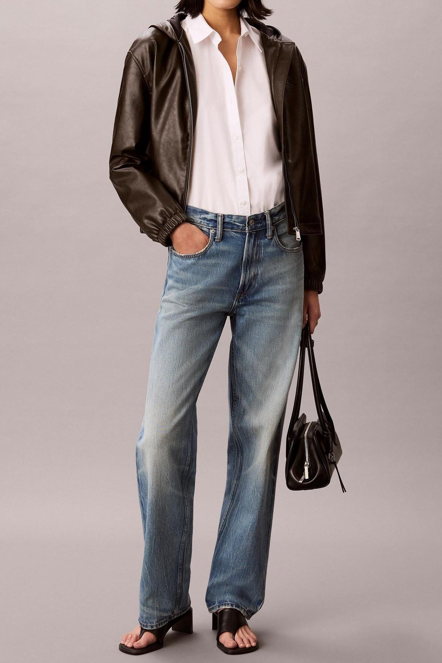 CROPPED HOODED FAUX DARK COFFEE 1