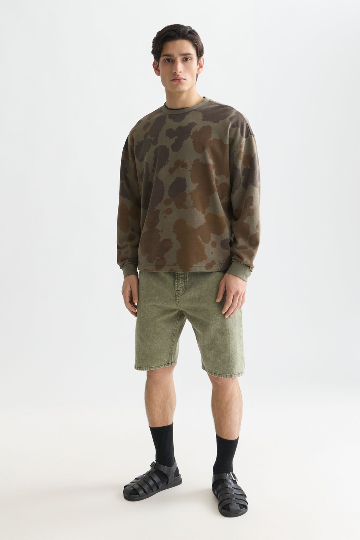 PRINTED OVERDYED LOOSEFIT SWEATSHIRT DARK BEIGE 3