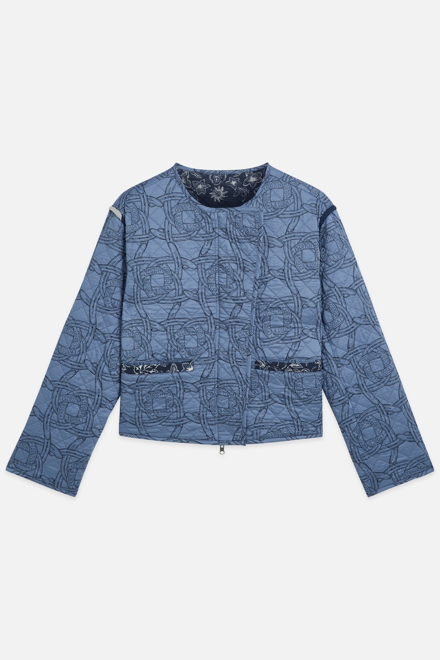 REVERSIBLE PRINTED QUILTED JACKET HORSE BANDANA DRESS BLUES 4