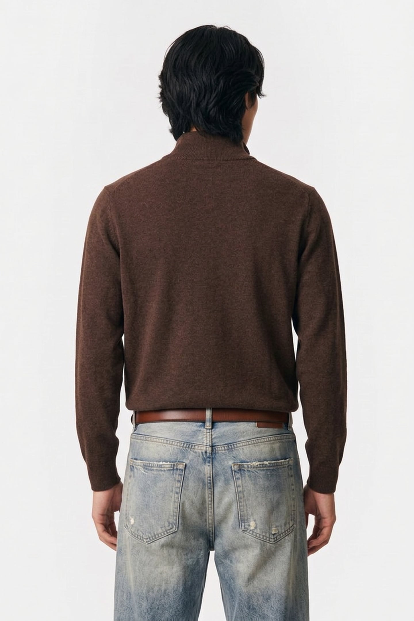 CLASSIC COTTON HALF ZIP BROWN MELANGE 2