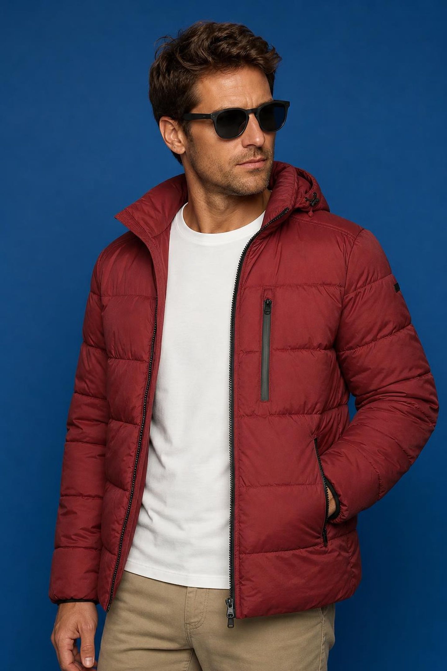 HOODED BOMBER JACKET BURGUNDY 1