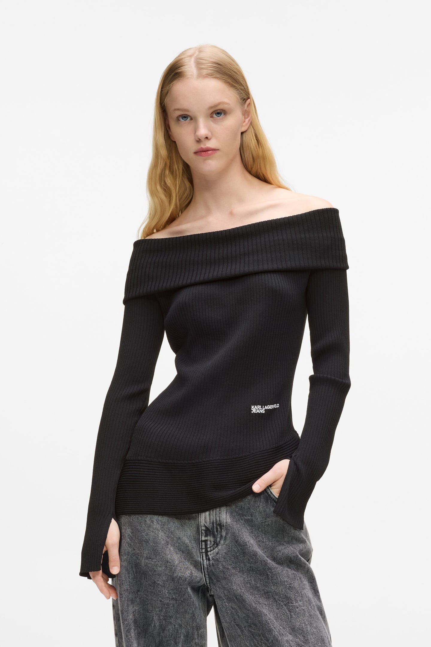 KLJ OFF SHOULDER KNIT BLACK 1