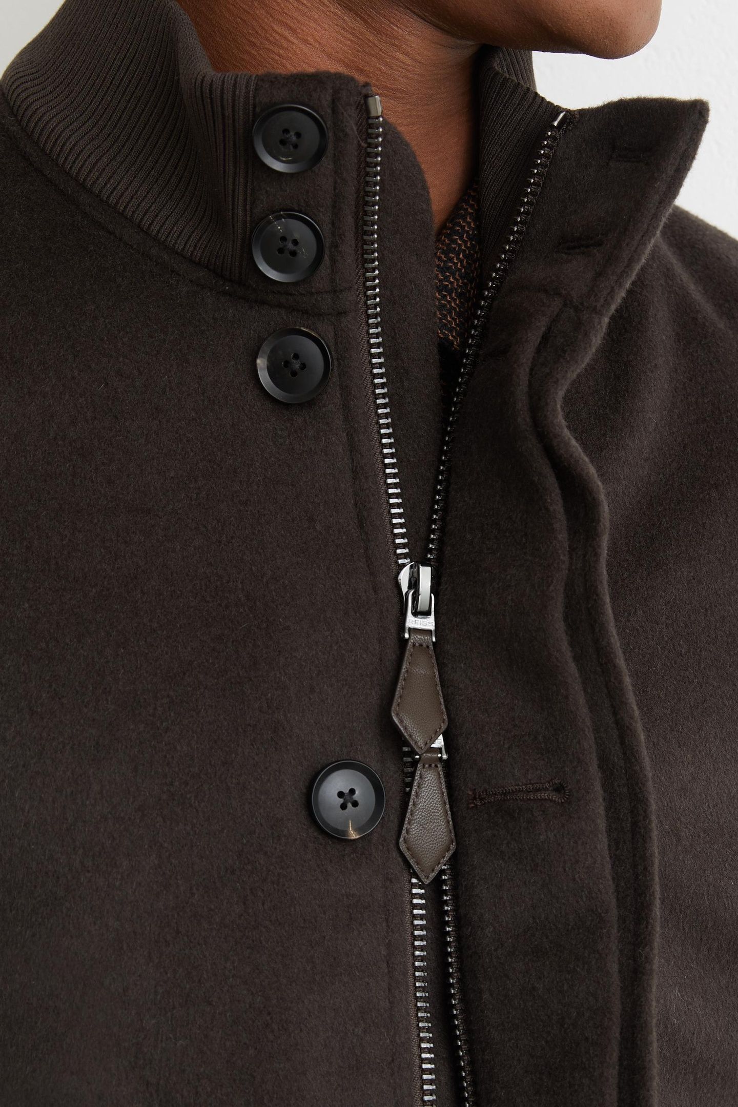 SHORT WOOL BOMBER JACKET CHOCOLATE BROWN 4