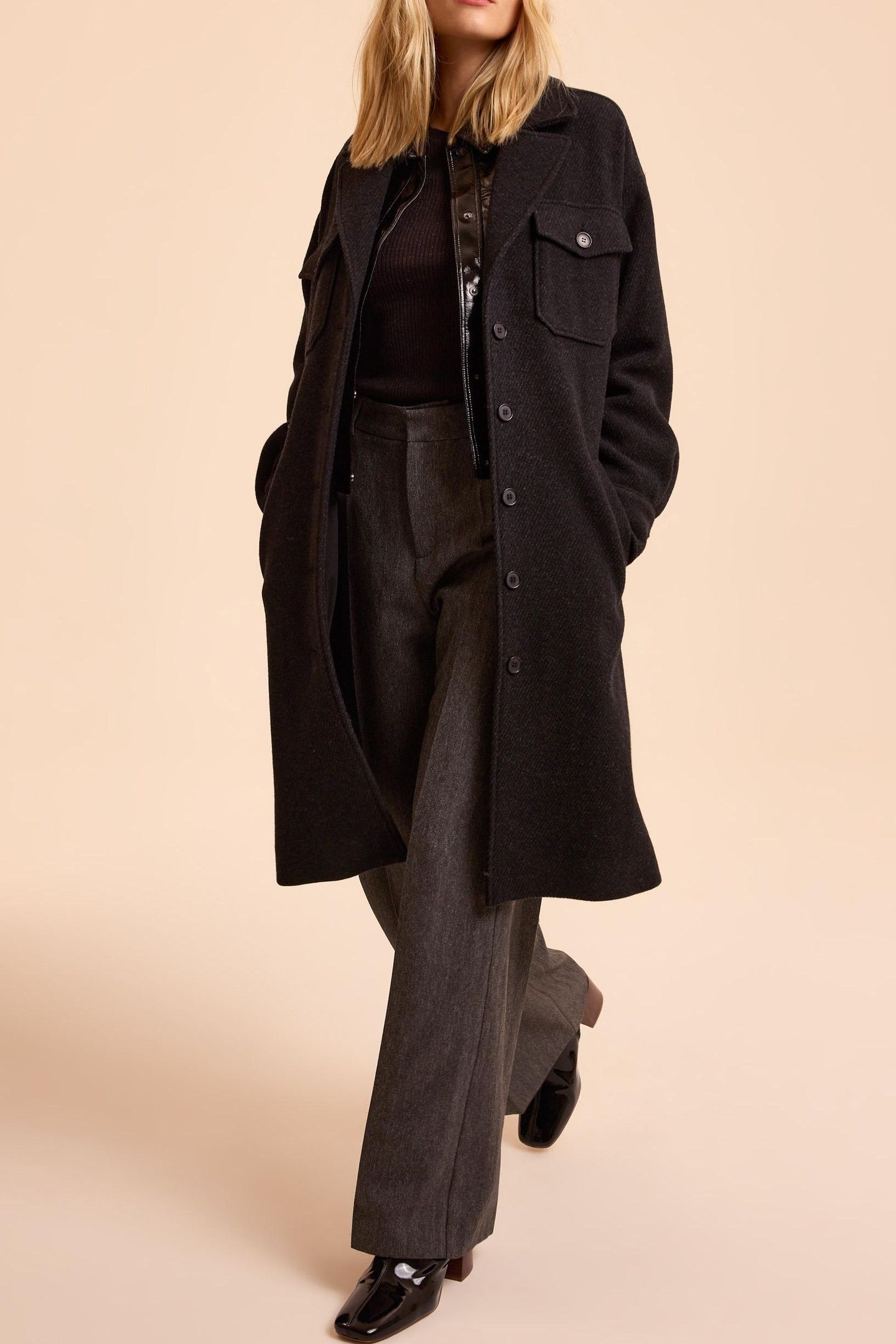 GREY OVERSHIRT-STYLE LONG COAT 3