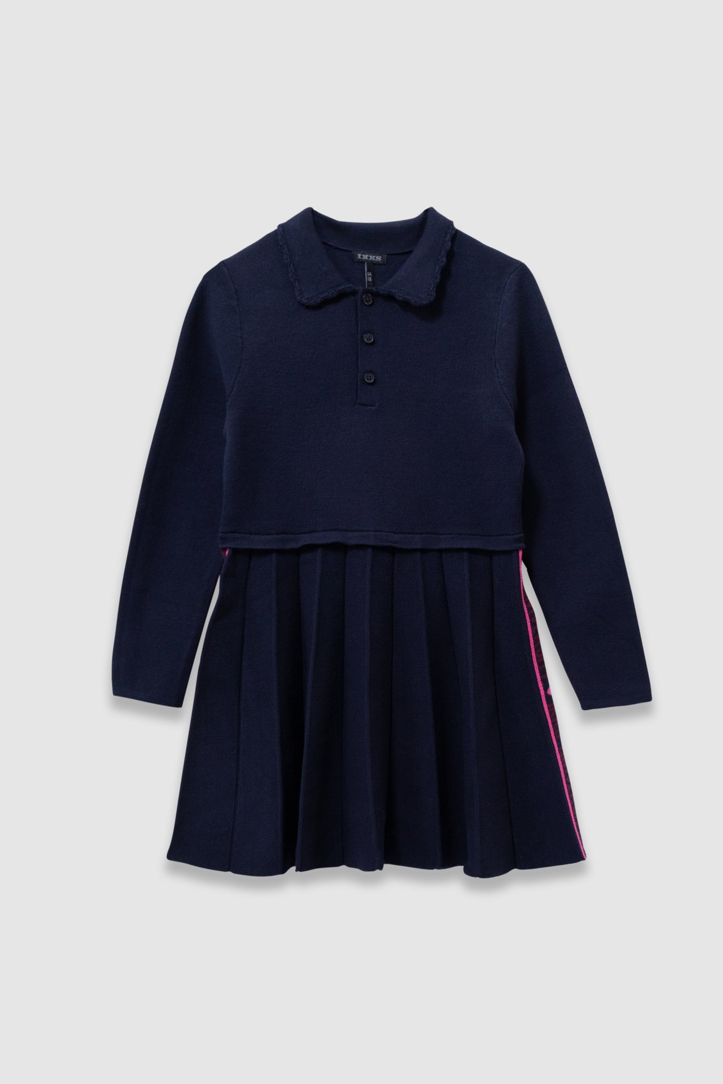 GIRLS’ NAVY KNIT PLEATED LONG-SLEEVED DRESS 1