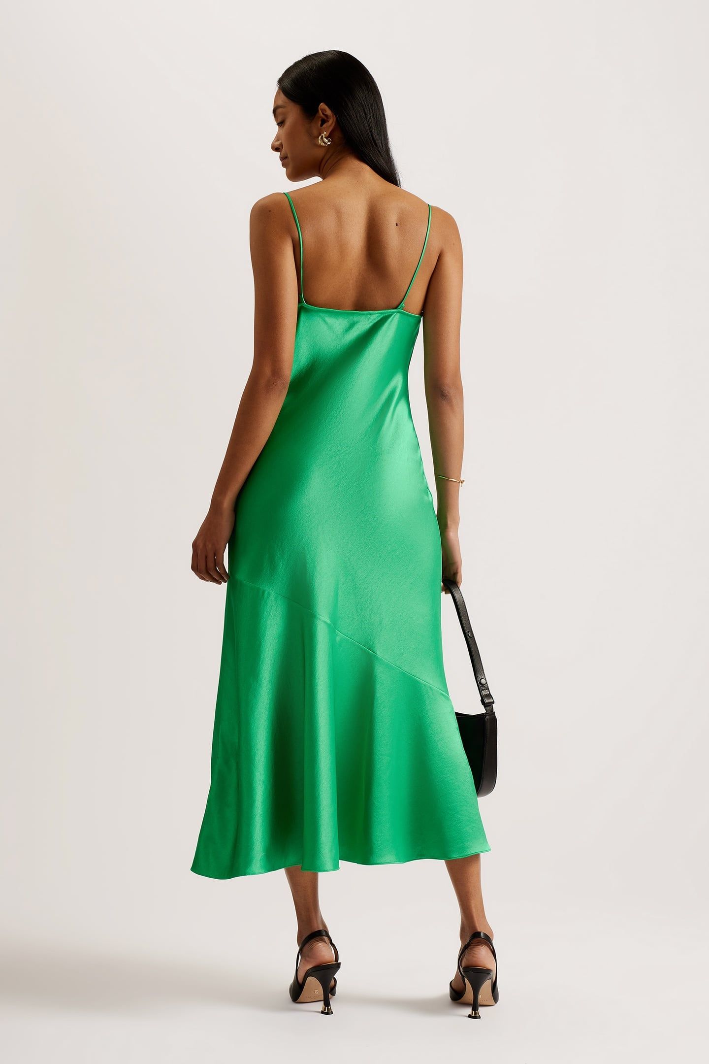 TUNCA SATIN COWL NECK EVENING MIDI DRESS GREEN 2