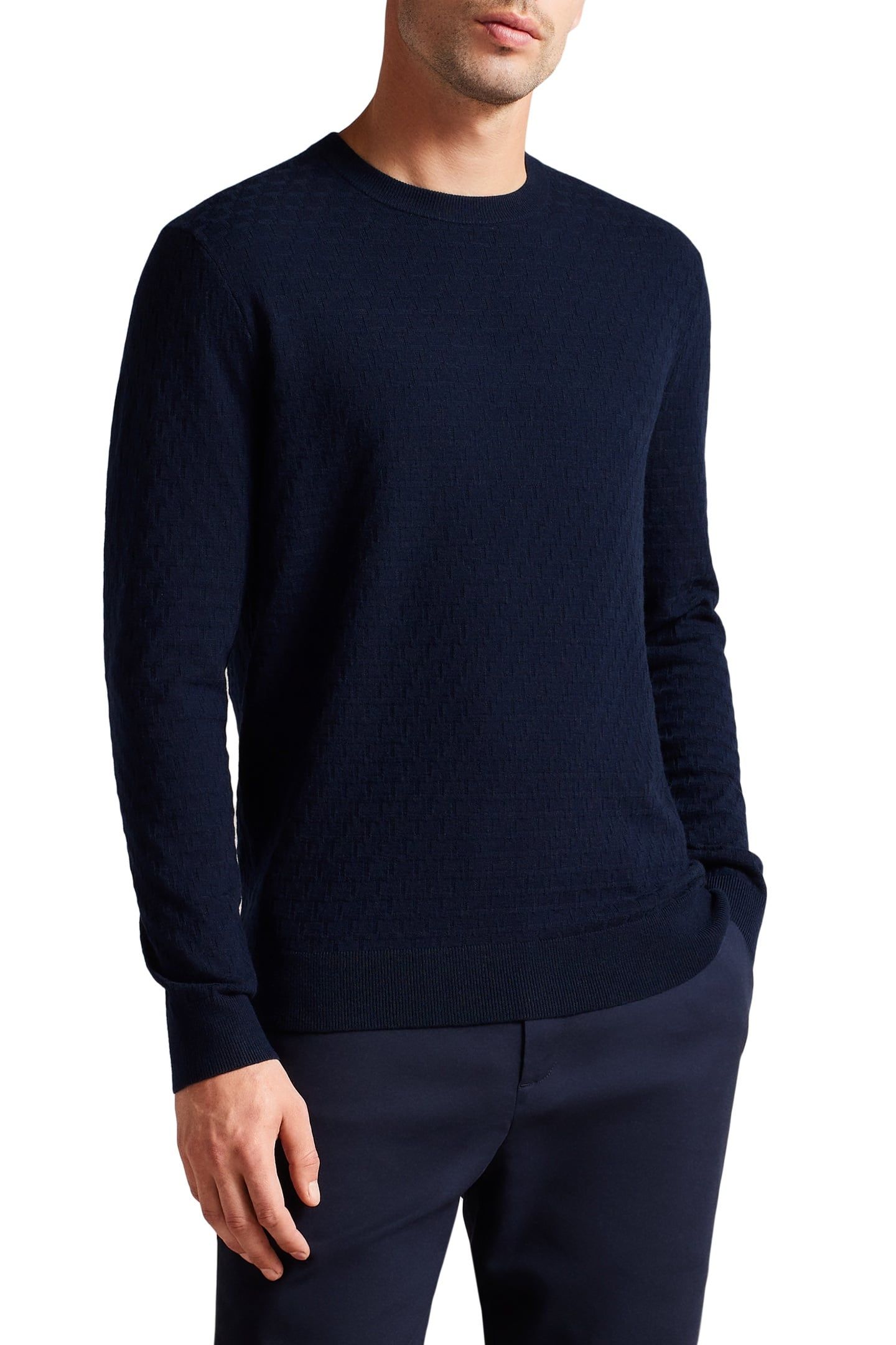 DARTELL LS REGULAR T STITCHED CREW NECK NAVY 1