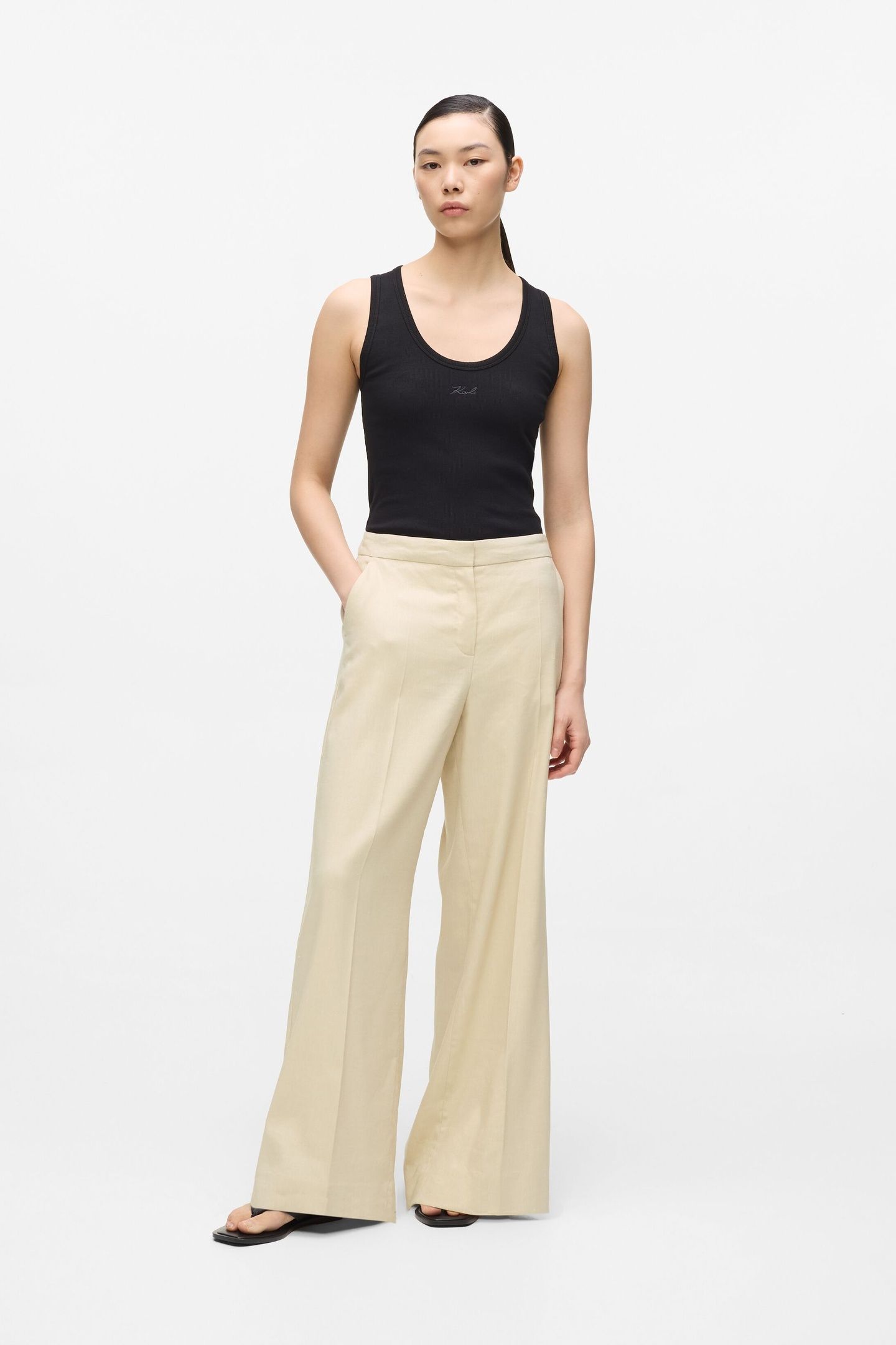 WIDE LEG MELANGE PANTS SAFARI 2