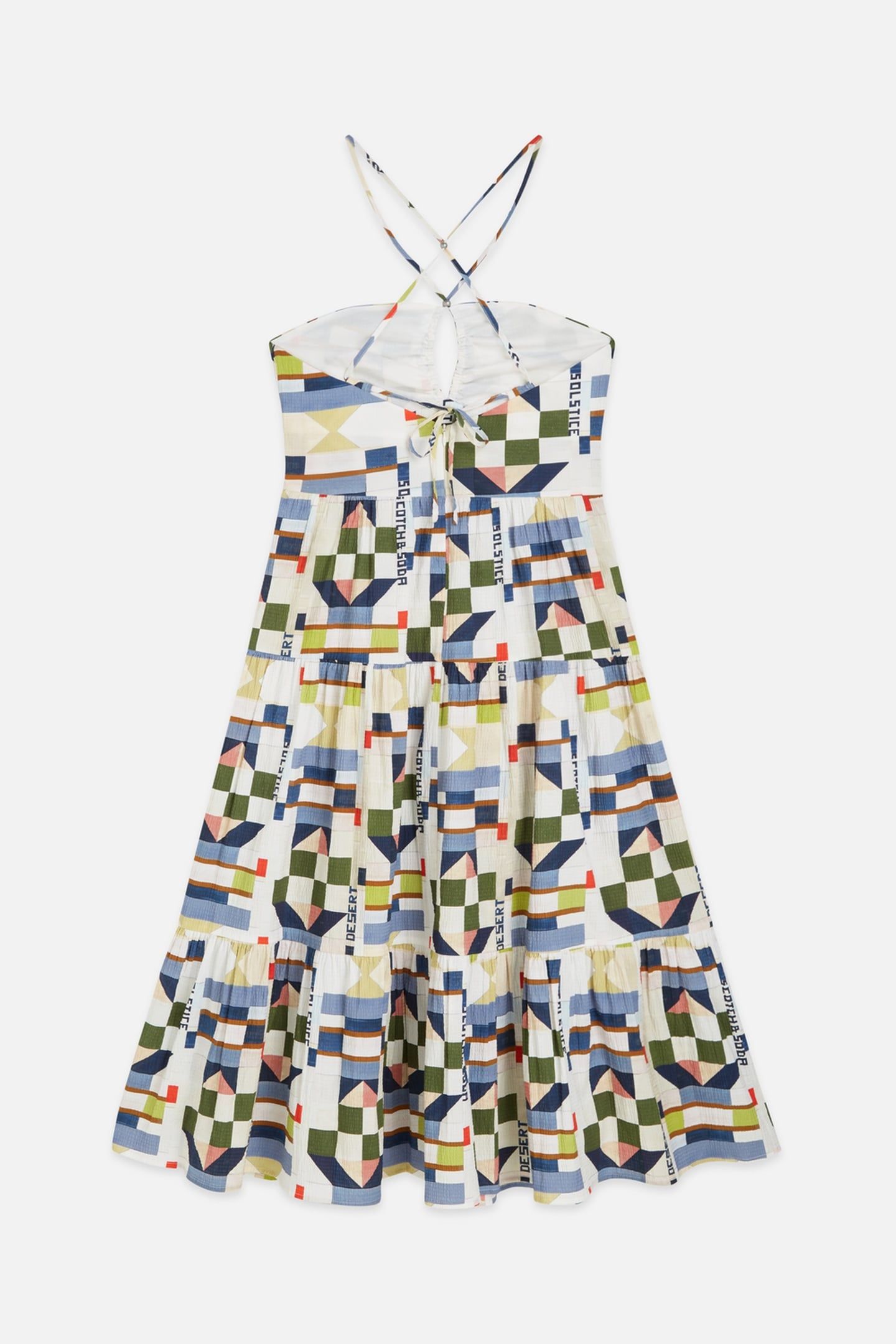 COTTON SEERSUCKER KEYHOLE HALTER MIDI DRESS PATCHWORK INFINI 5