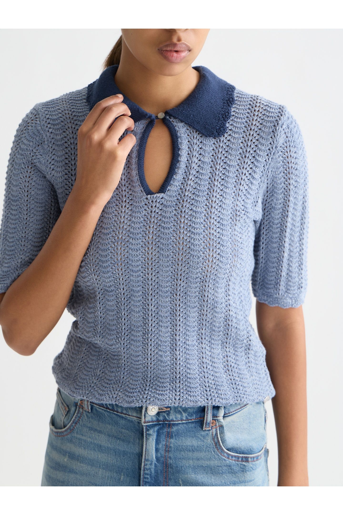POINTELLE COLLARED KNITTED TEE INFINITY MELANGE 6